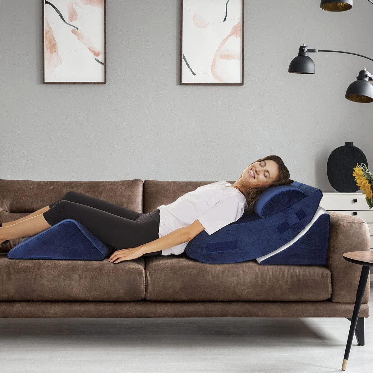 2 Ausway 4 Pcs Wedge Pillow Set Bed Cushion Memory Foam - Blue, 2 of 3