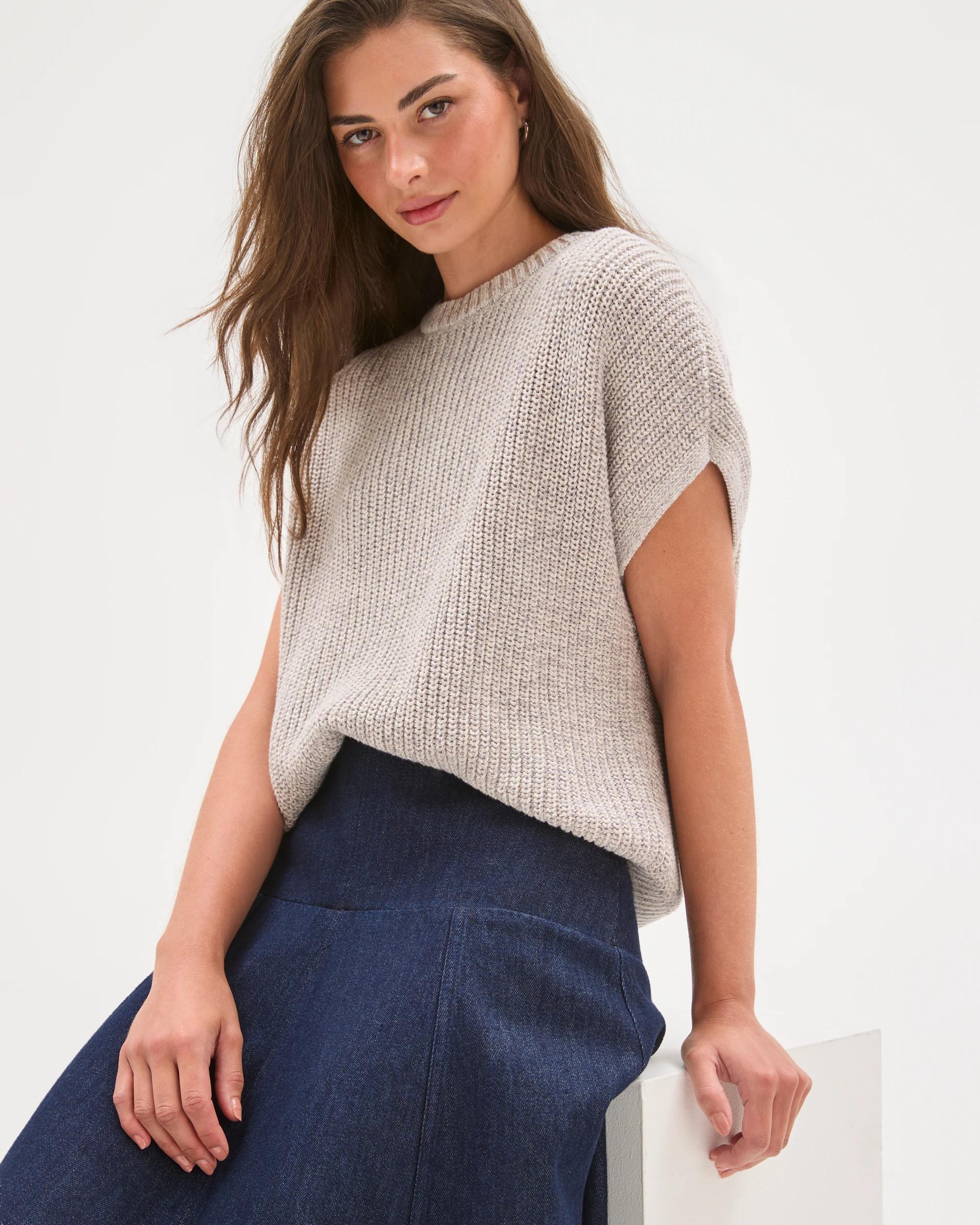 3 Target Petites Australian Cotton Short Sleeve Twist Knit Top PUMICE, 3 of 10