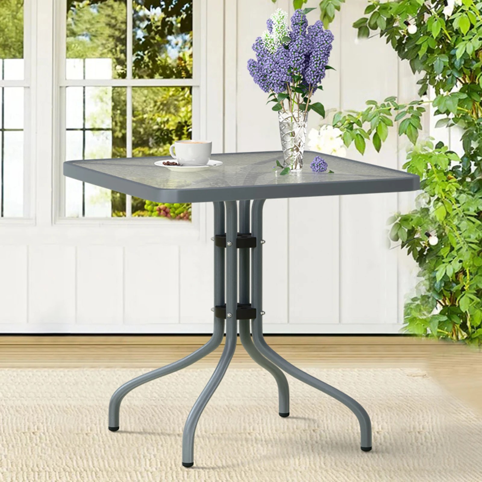 2 Alfordson Outdoor Furniture Patio Coffee Side Table Garden 60CM Square - Grey, 2 of 9