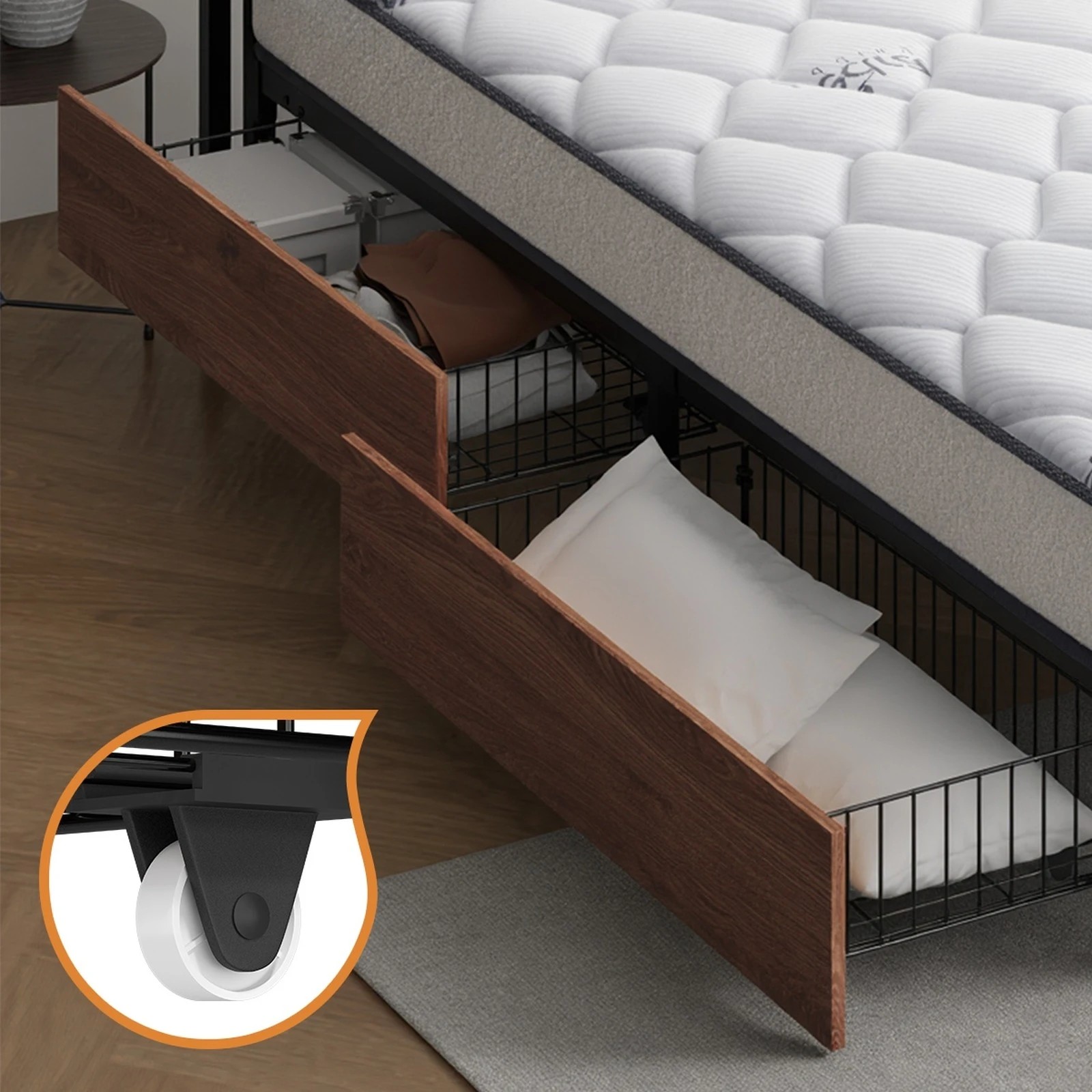 5 Oikiture Metal Bed Frame King Size LED 4 Storage Drawers USB with Mattress - Brown, 5 of 10