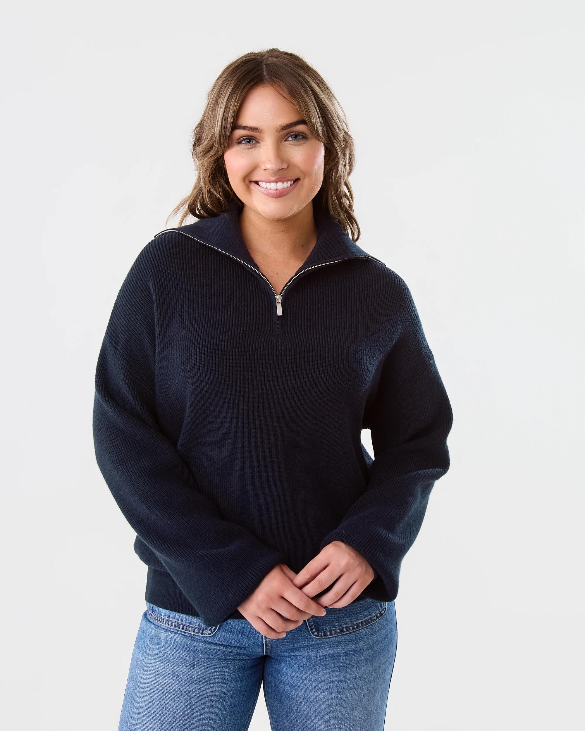 1 Ribbed Zip Through Jumper Blu Pcoat, 1 of 5