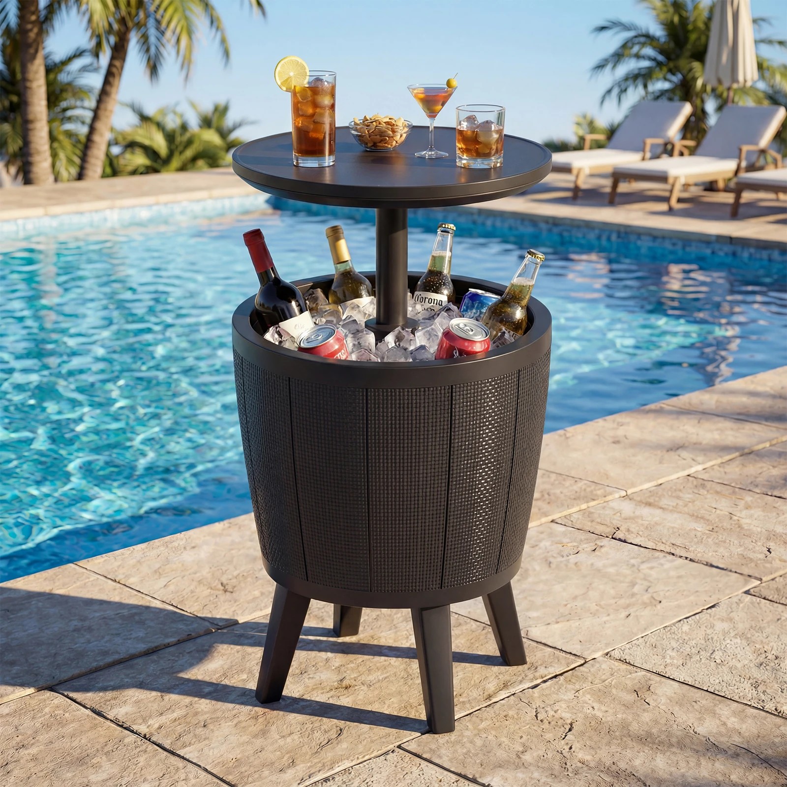 2 Costway 38L Outdoor Cool Cocktail Bar Table Lift Top Cooler Resistant Hot Tub Side Table, 2 of 4