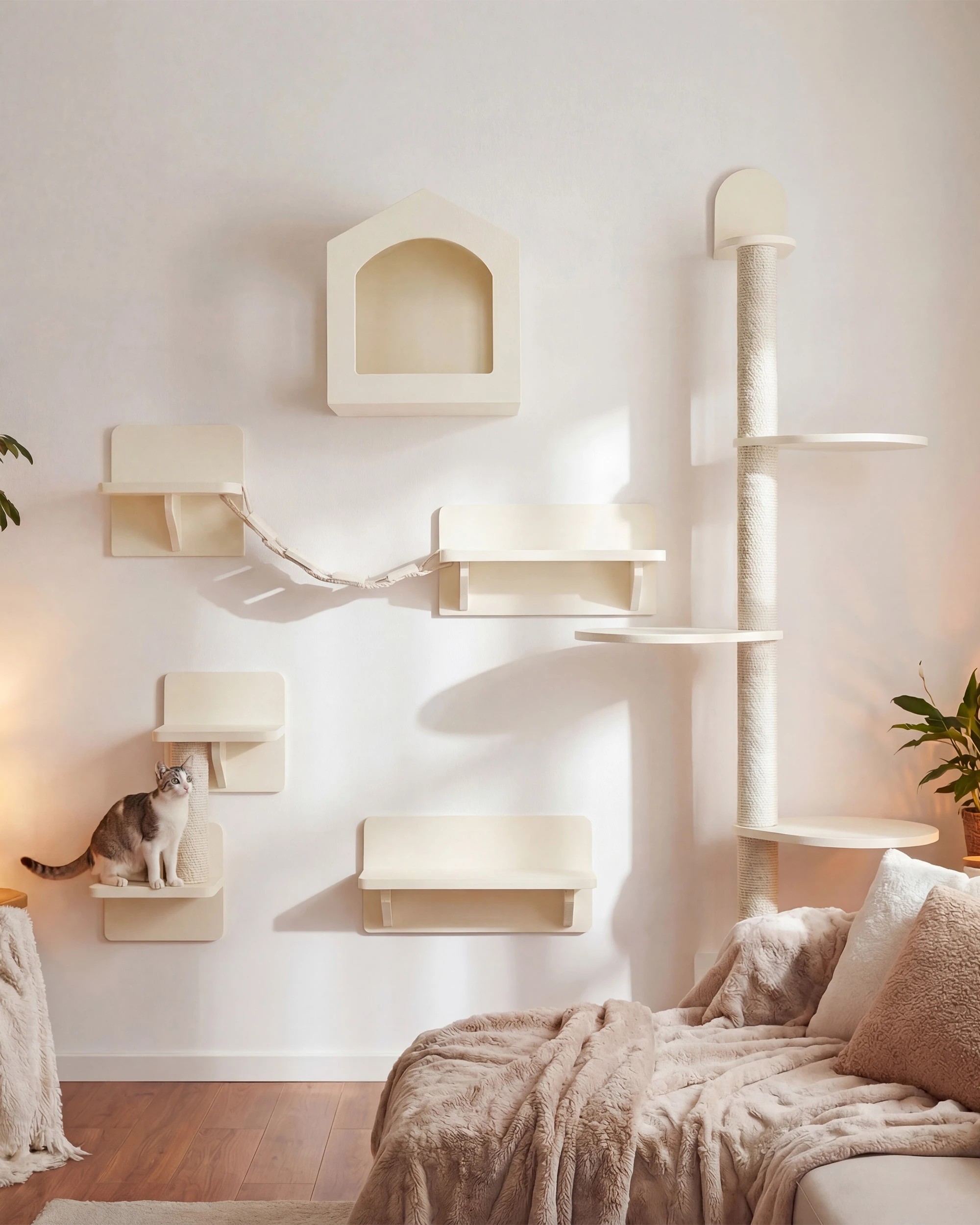 3 Advwin 5 in 1 Cat Wall Shelves Wooden Cat Tree, 3 of 8