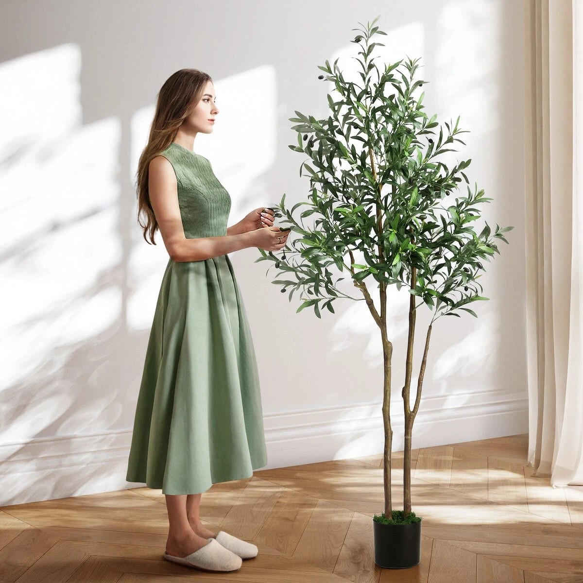 2 AUSWAY Artificial Olive Tree Plant Pot 180cm Tall Imitation Green Fake Faux, 2 of 5