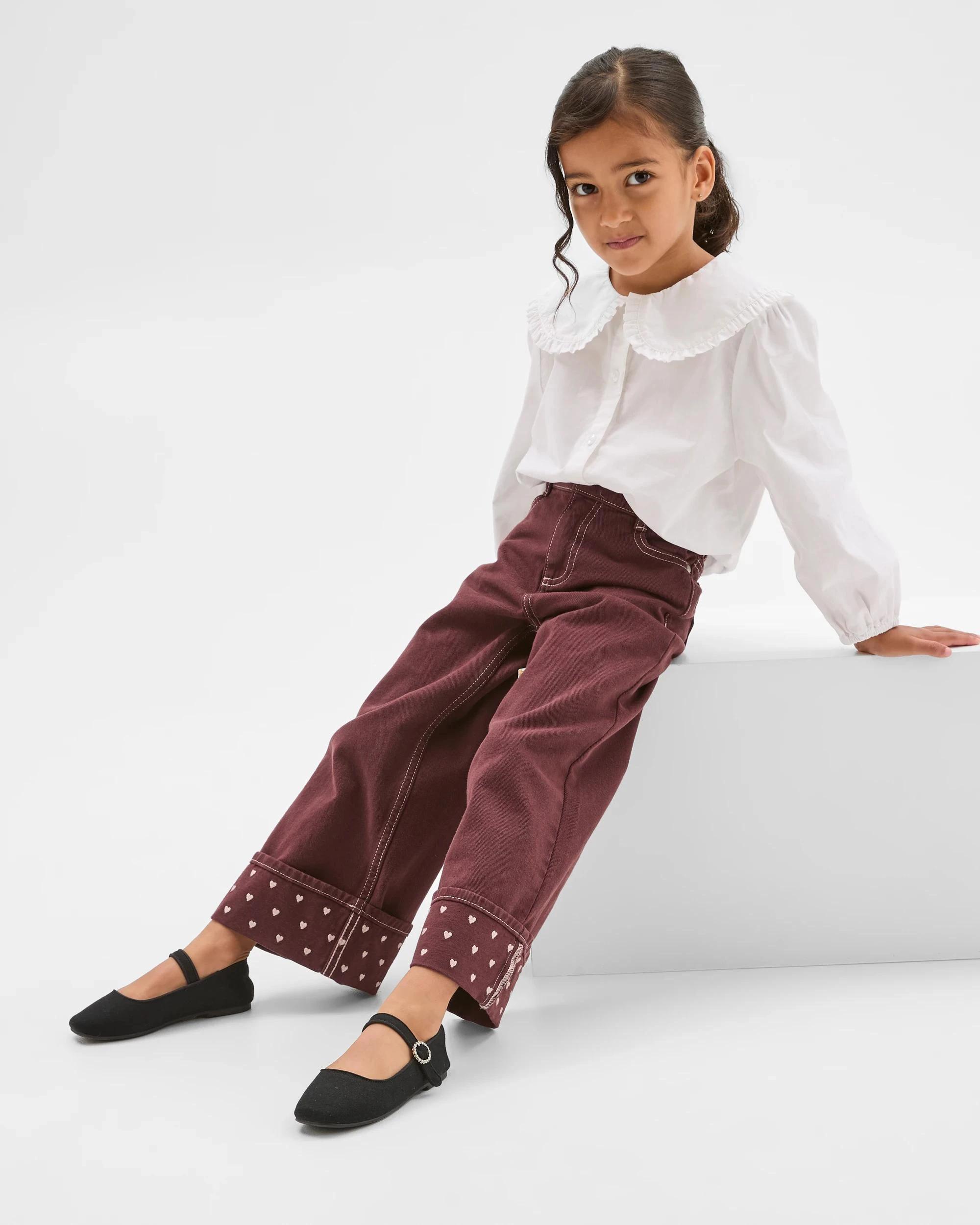 7 Target Denim Denim Folded Up Hem Wide Leg Jeans BURGUNDY, 7 of 7