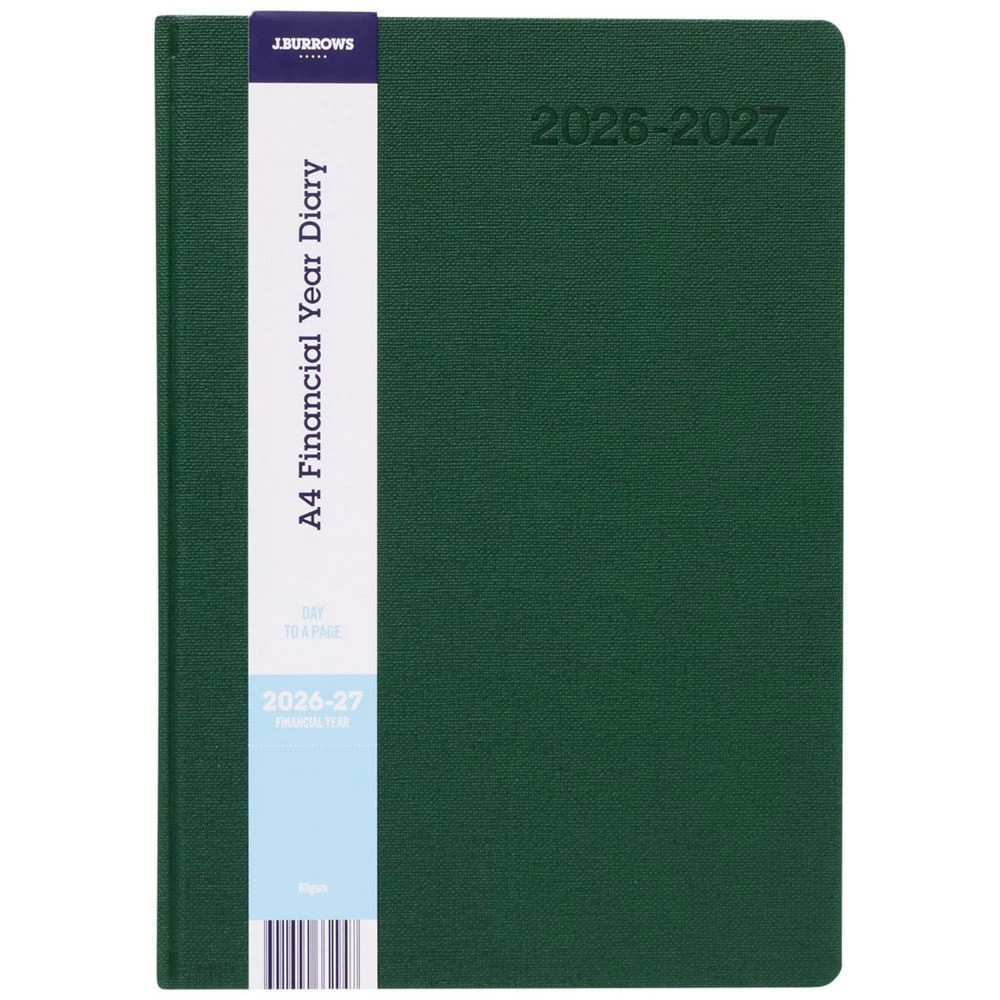 1 J.Burrows A4 Day to Page Textured FY26/27 Diary Green, 1 of 6