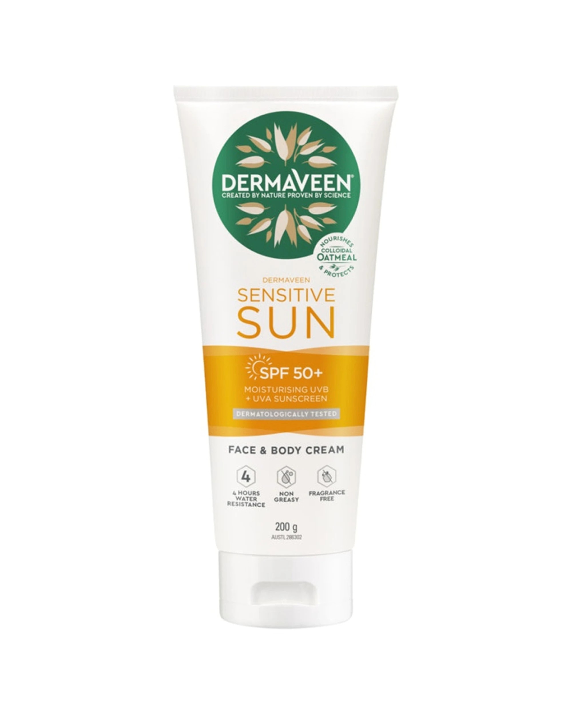 1 Dermaveen Sensitive Sun Moisturising Face & Body Cream SPF 50+ 200g, 1 of 5