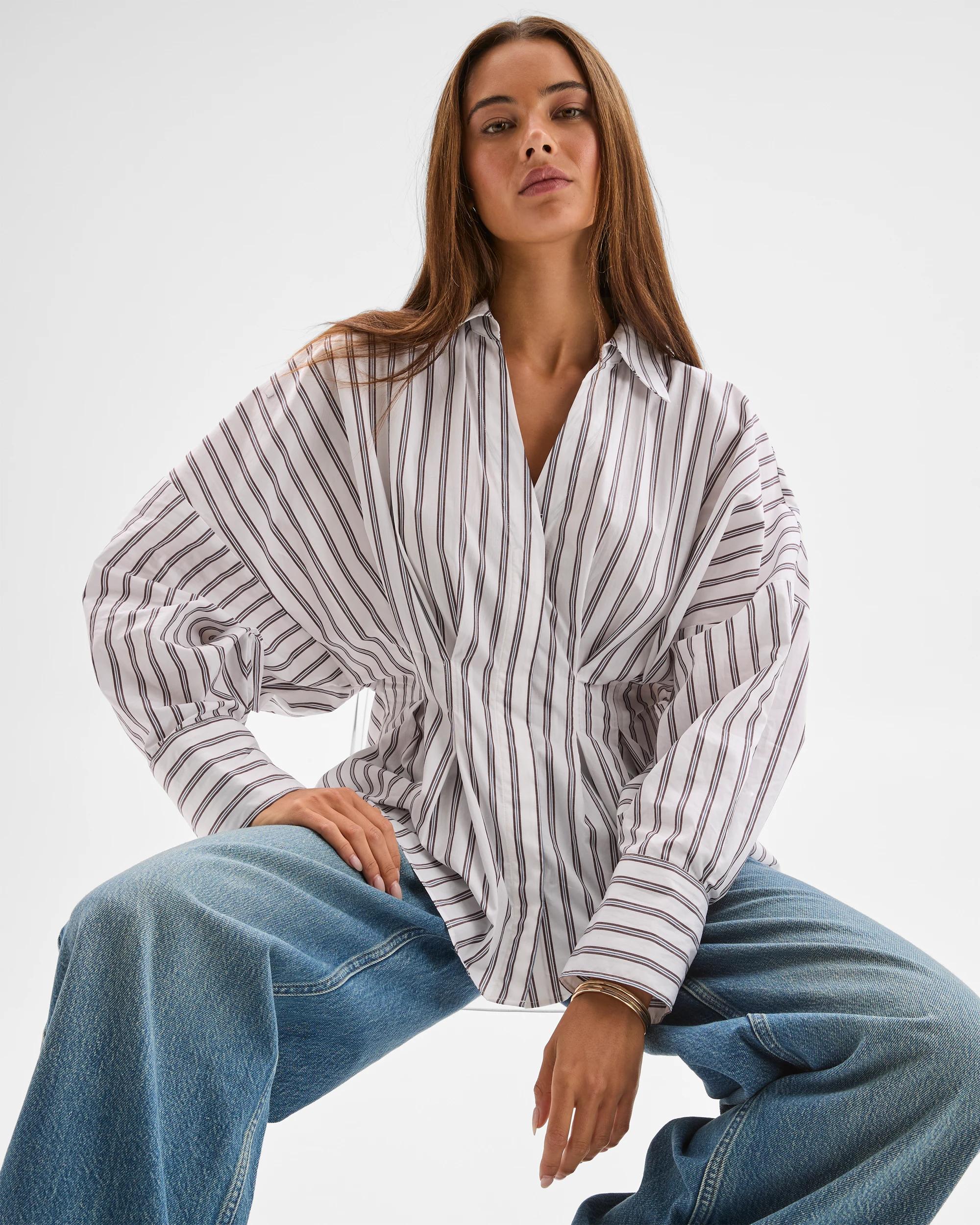 1 Lily Loves Australian Cotton Poplin Cinched Waist Shirt CHOCOLATE, 1 of 6