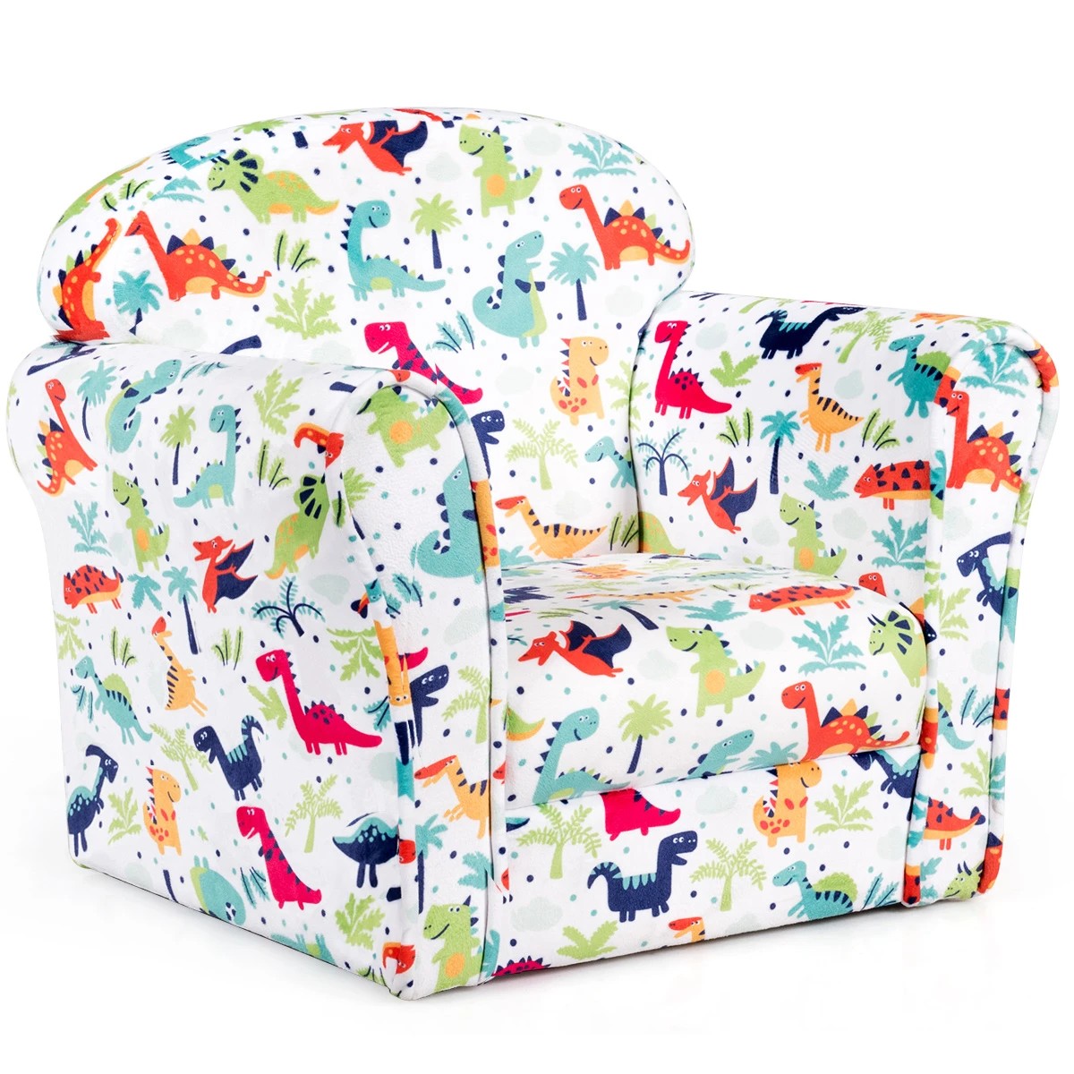 1 Costway Dinosaur Plush Chair Wood Lounge Sofa Upholstered Armchair, 1 of 2