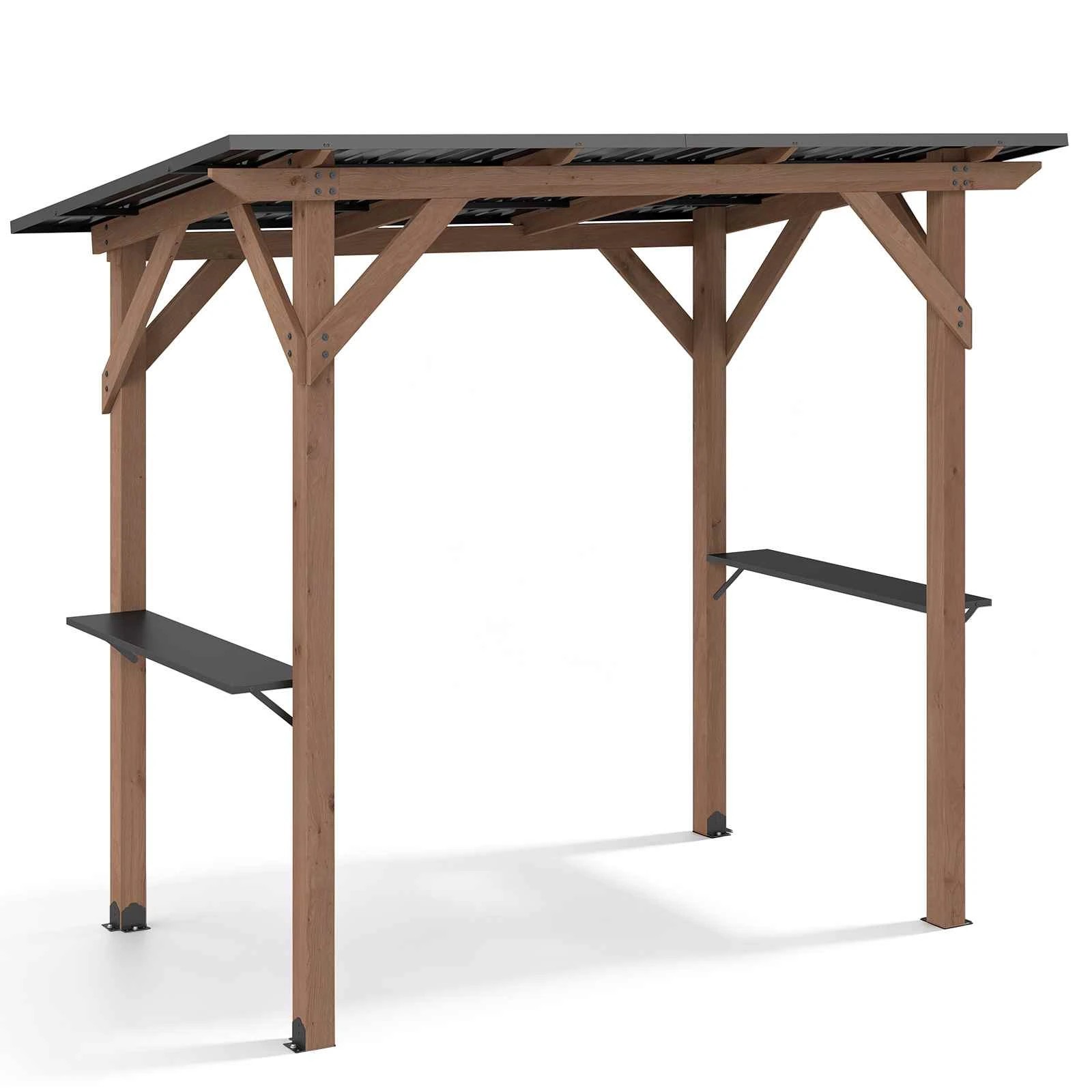 1 Costway 263x151cm BBQ Grill Gazebo Cedar Wood w/2 Side Serving Shelves - Brown, 1 of 2