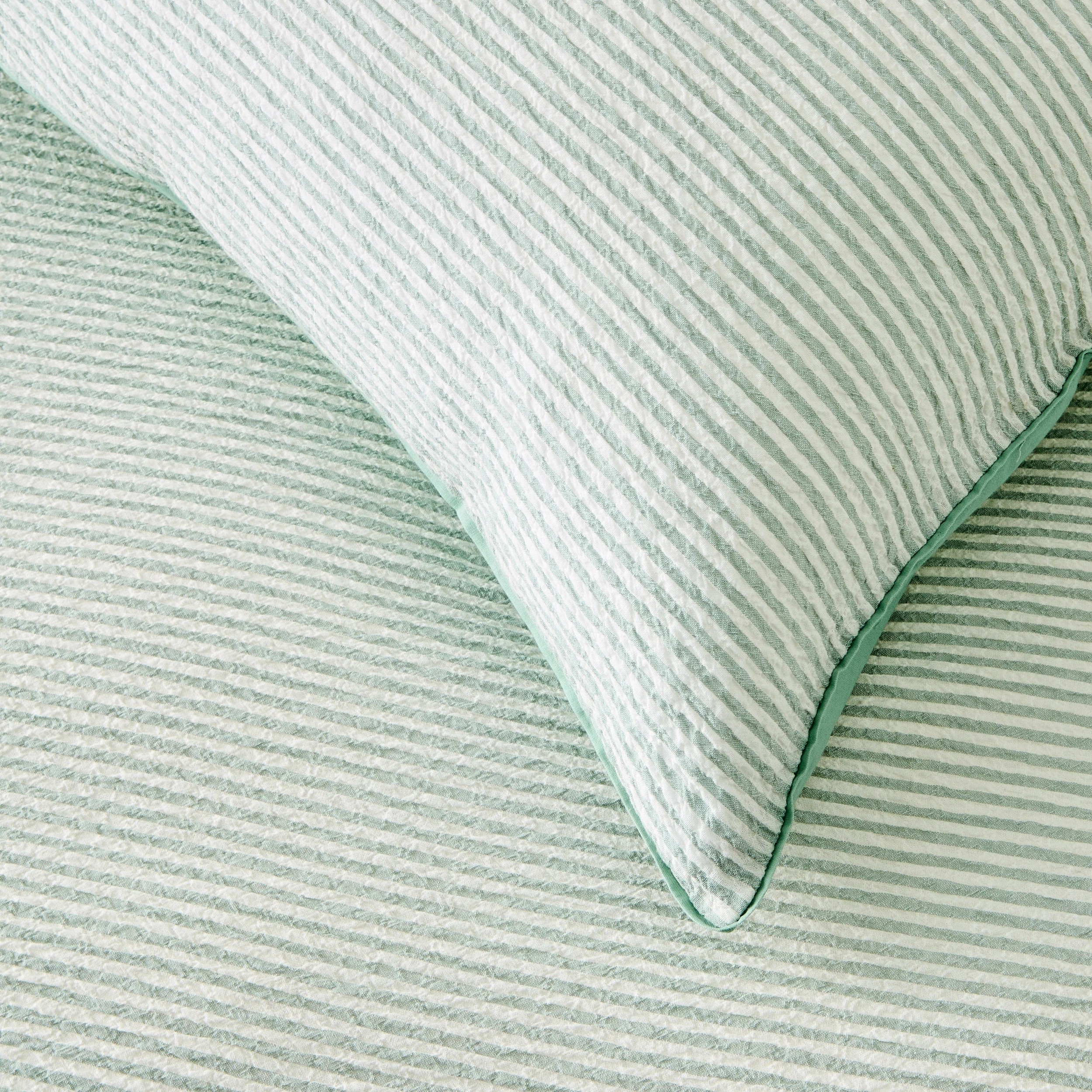 4 Stripe Seersucker Quilt Cover Set - King Bed, Sage, 4 of 7