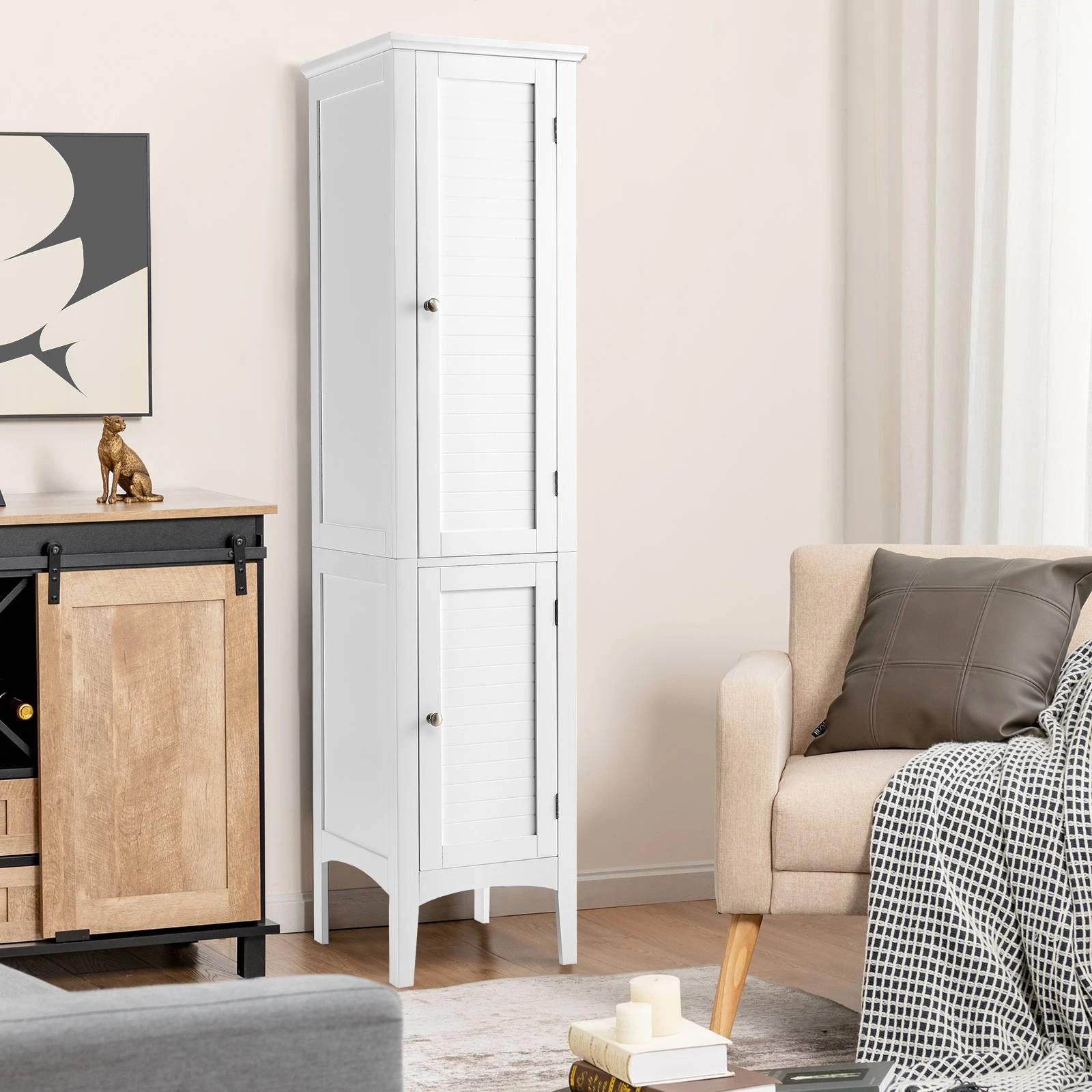 2 Costway Slim Tall Bathroom Cabinet w/5 Shelves Storage Cupboard Organiser, 2 of 5