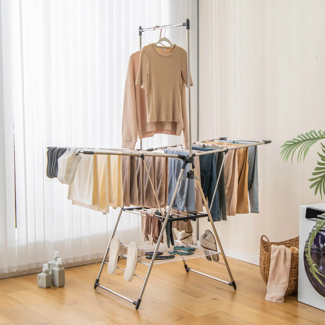 3 Costway Clothes Drying Rack Stainless Steel Gullwing Airer 6 Adjustable Height Laundry Stand, 3 of 9