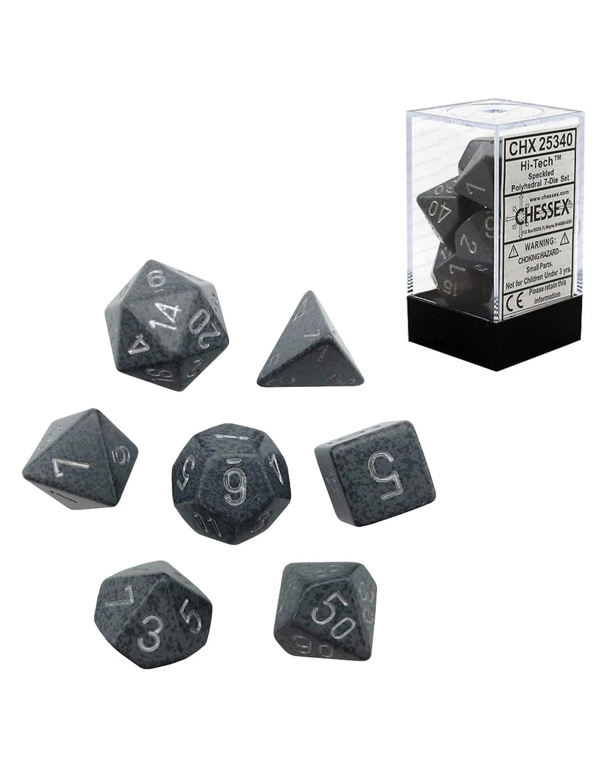 1 Chessex Speckled Hi-Tech Polyhedral 7-Die Dice Set - Grey/Black and White, 1 of 3