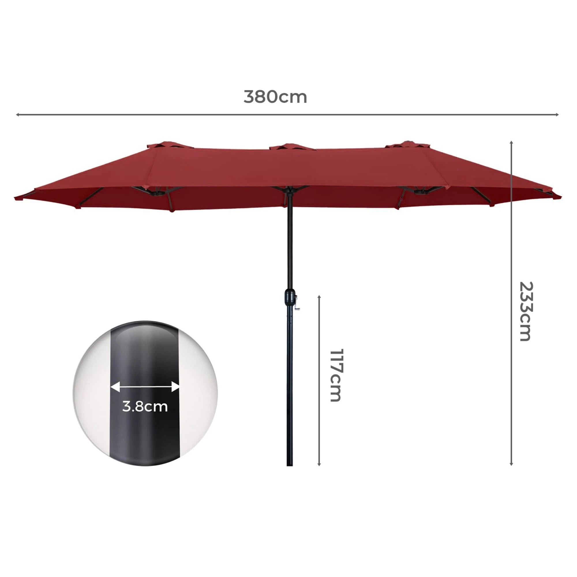 3 Mountview Large Parasol Patio Umbrella Outdoor Garden Pool Sunshade Double-Sided - Red, 3 of 9