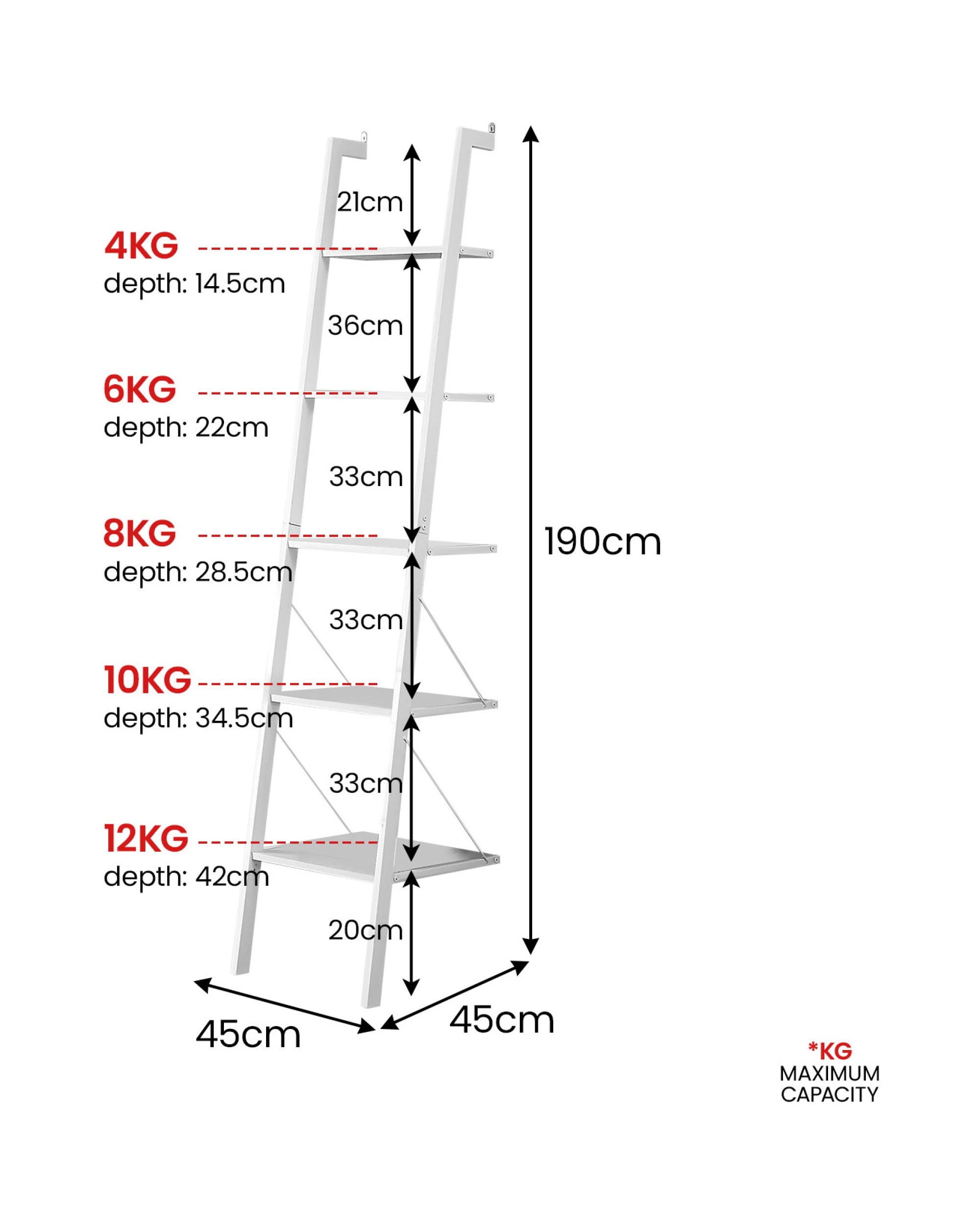 3 Sarantino Amelia 5-tier Ladder Shelf In White, 3 of 10