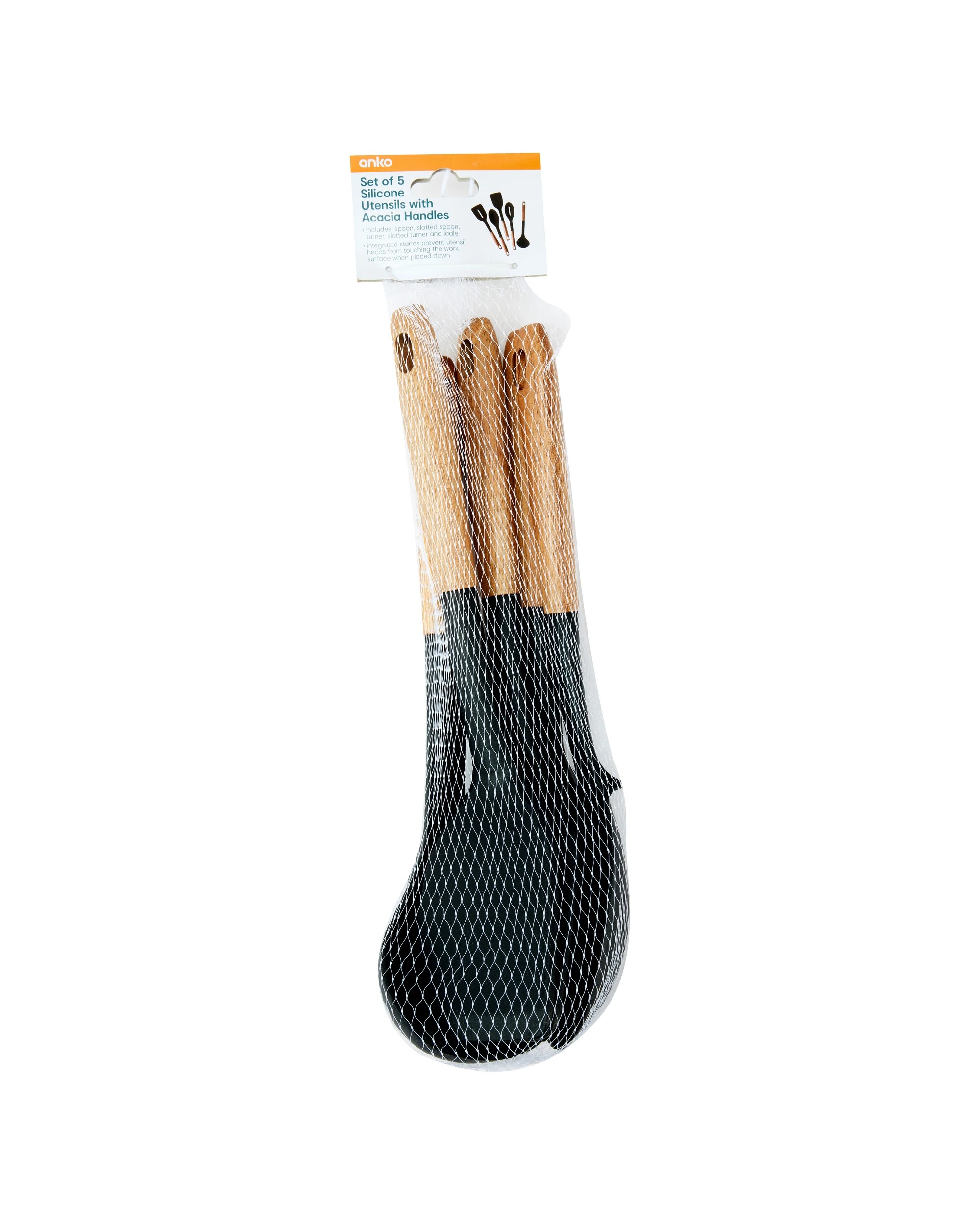 10 Set of 5 Silicone Utensils with Acacia Handles, 10 of 10
