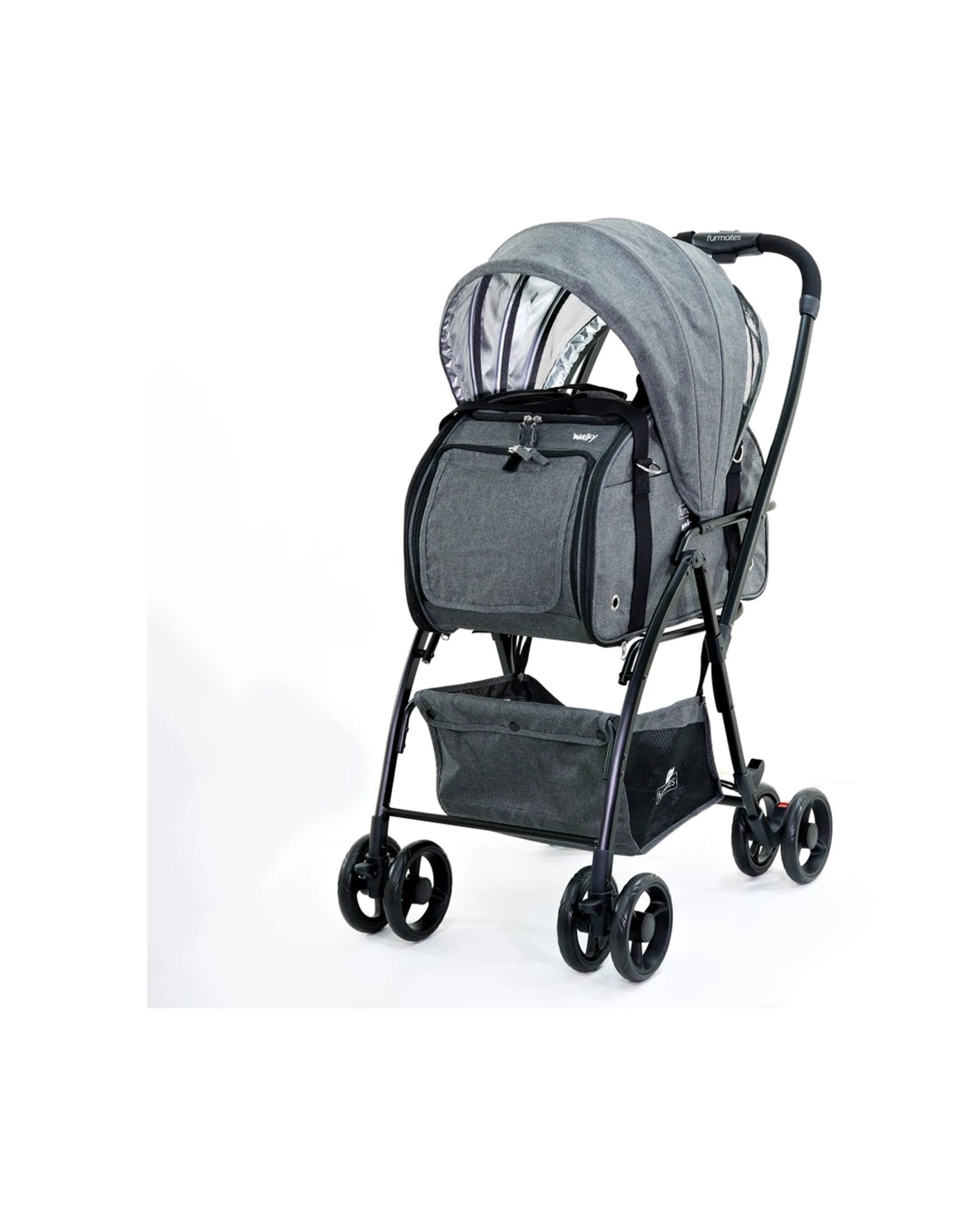 7 Furmates Walky Pet Stroller Pram Removable Carrier Sun Canopy 10kg One Hand Fold - Grey, 7 of 8
