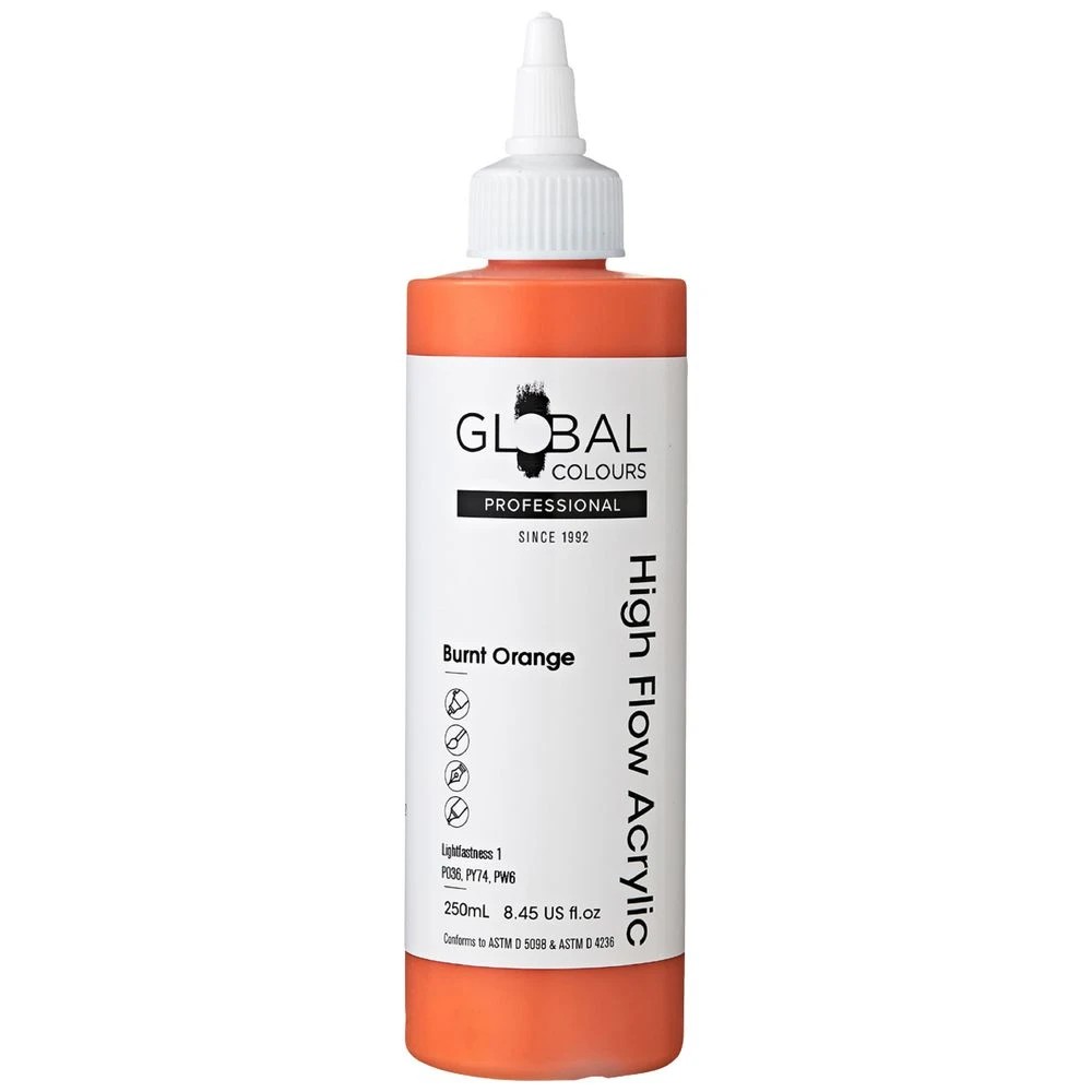1 Global Colours High Flow Acrylic Paint 250mL Burnt Orange, 1 of 2