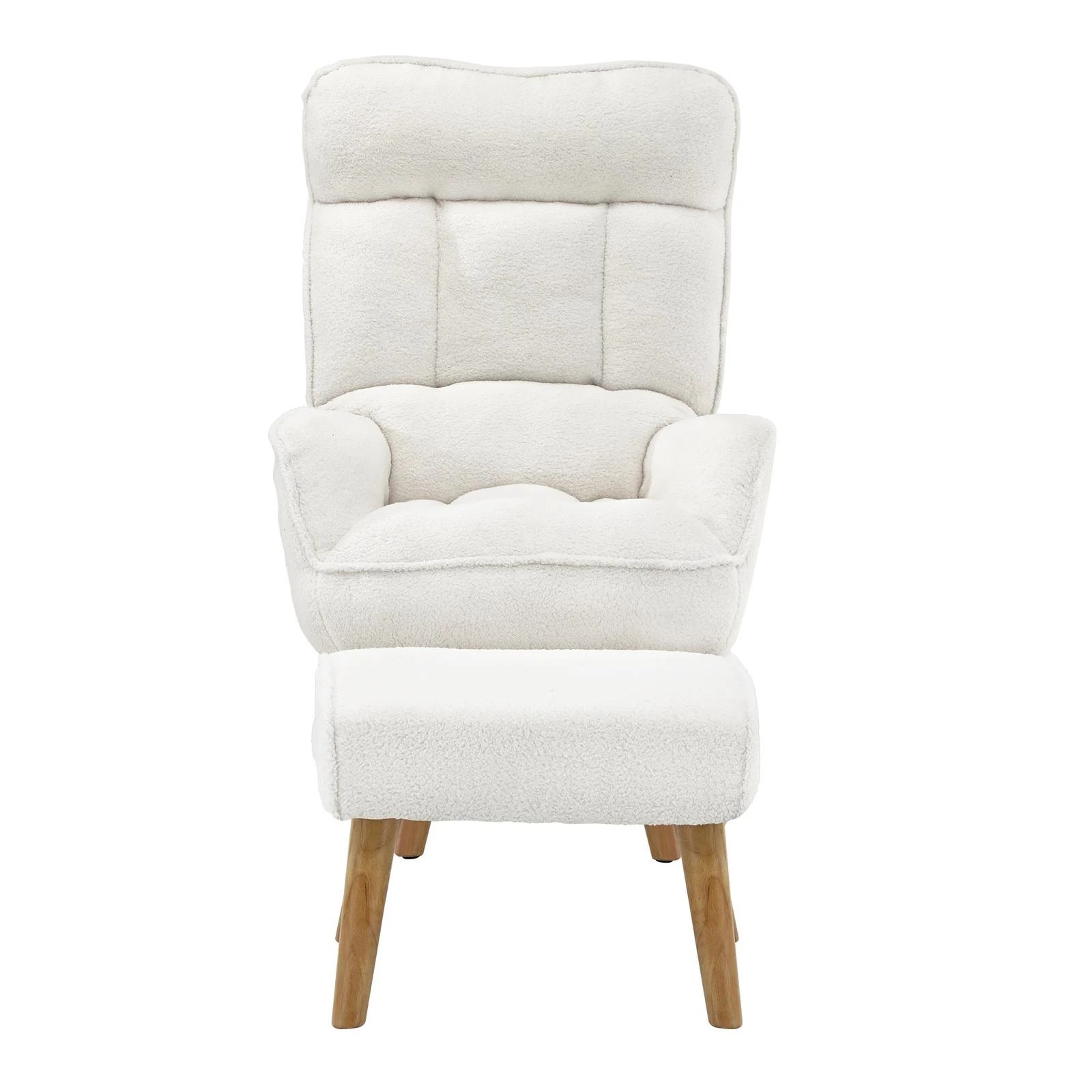 9 Oikiture 2X 360 Swivel Recliner Armchair Lounge Ottoman Chair With Stool Sherpa - White, 9 of 10