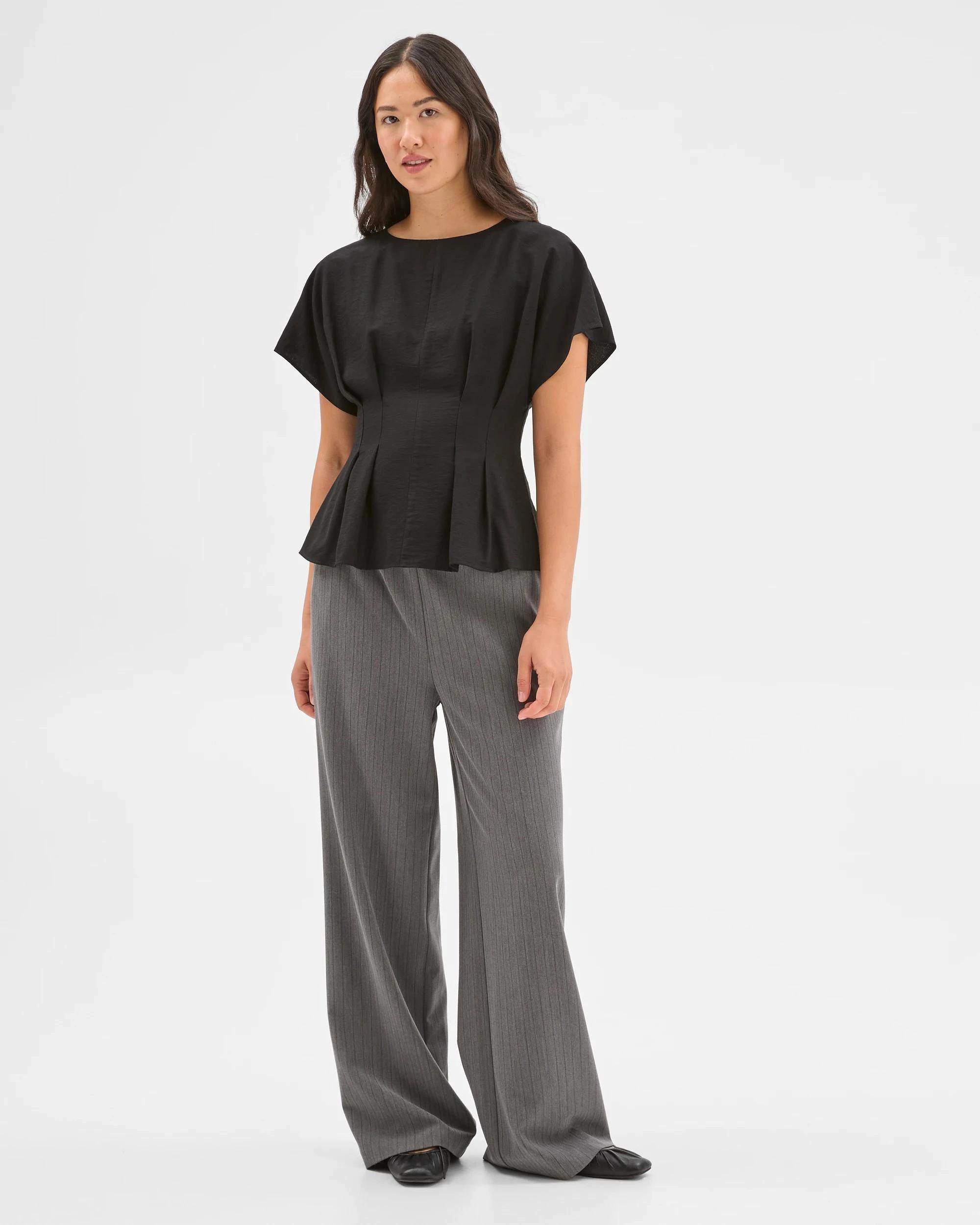 1 Preview Short Sleeve Femme Tuck Blouse BLACK, 1 of 7