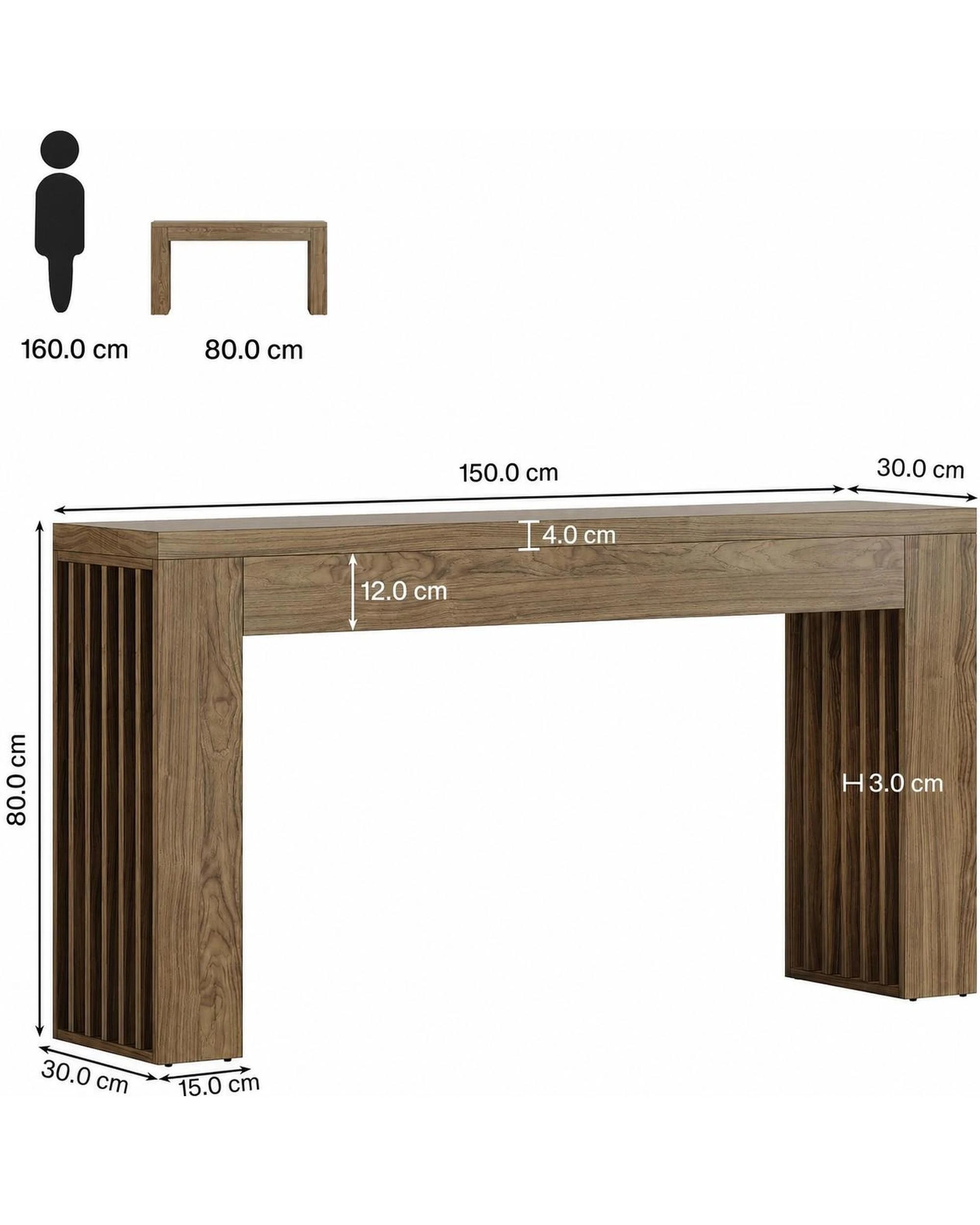 5 OAKORY 150cm Console Table, Slat Leg Entryway Table Behind The Couch, Rustic Brown, 5 of 5