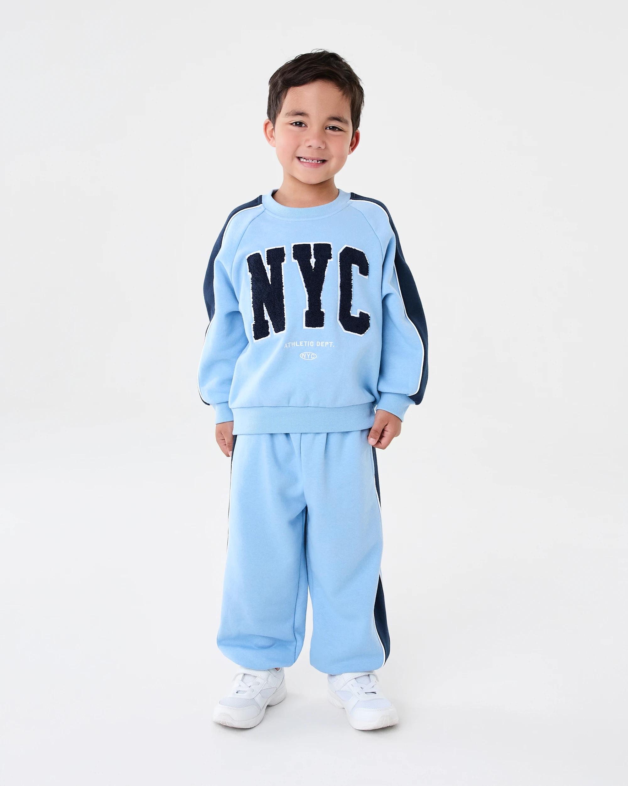 7 Oversized Print Panel Crew Neck Sweatshirt Blu Sorbet, 7 of 8