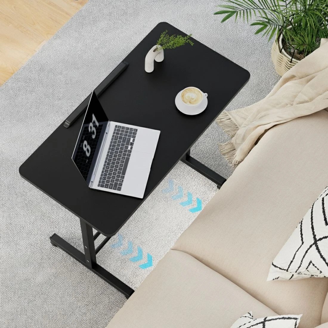 3 Artiss Laptop Desk Table Height Adjustable Wooden Bed Side Tables 80CM - Black, 3 of 5