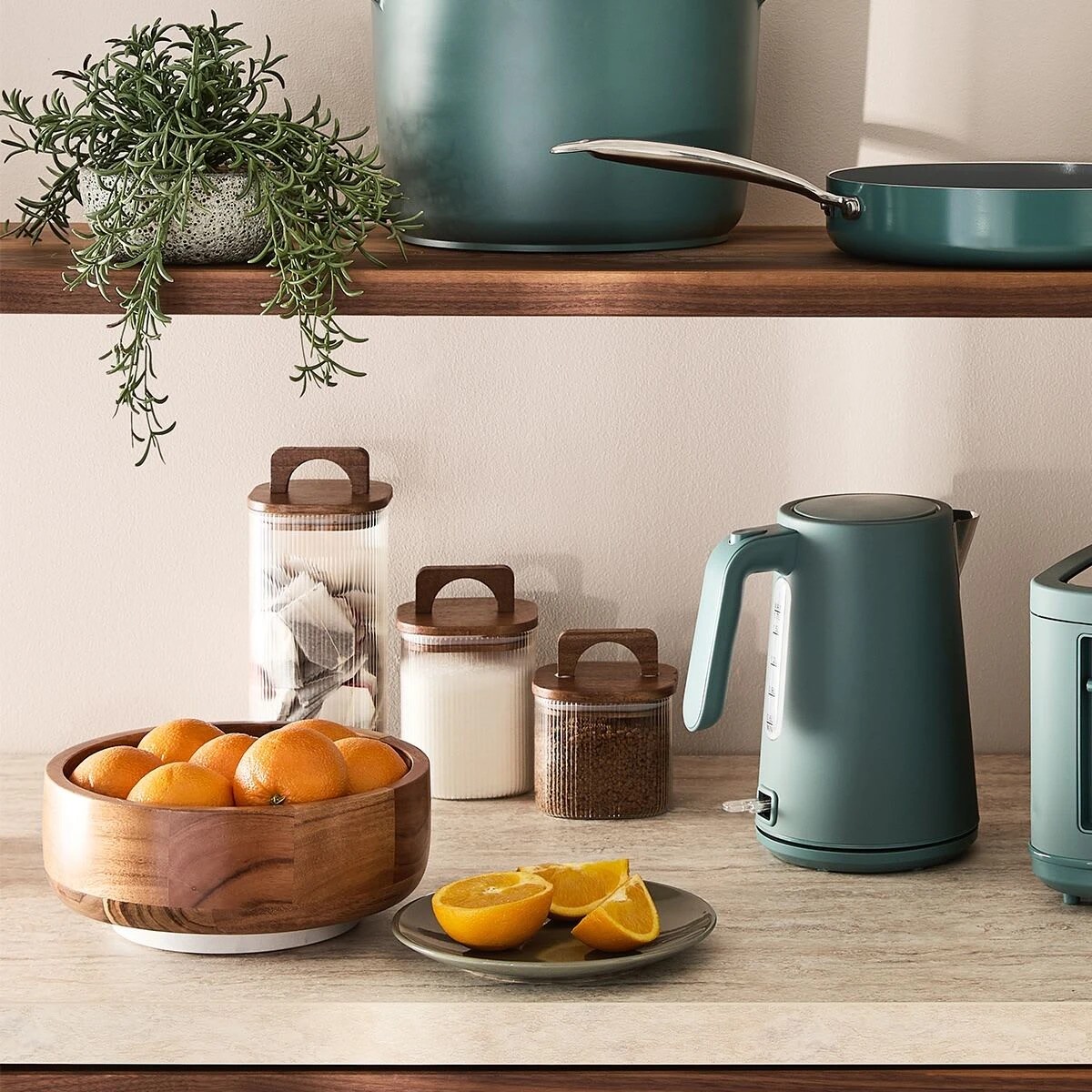 7 Set of 3 Linear Glass Canisters with Acacia Lids, 7 of 7