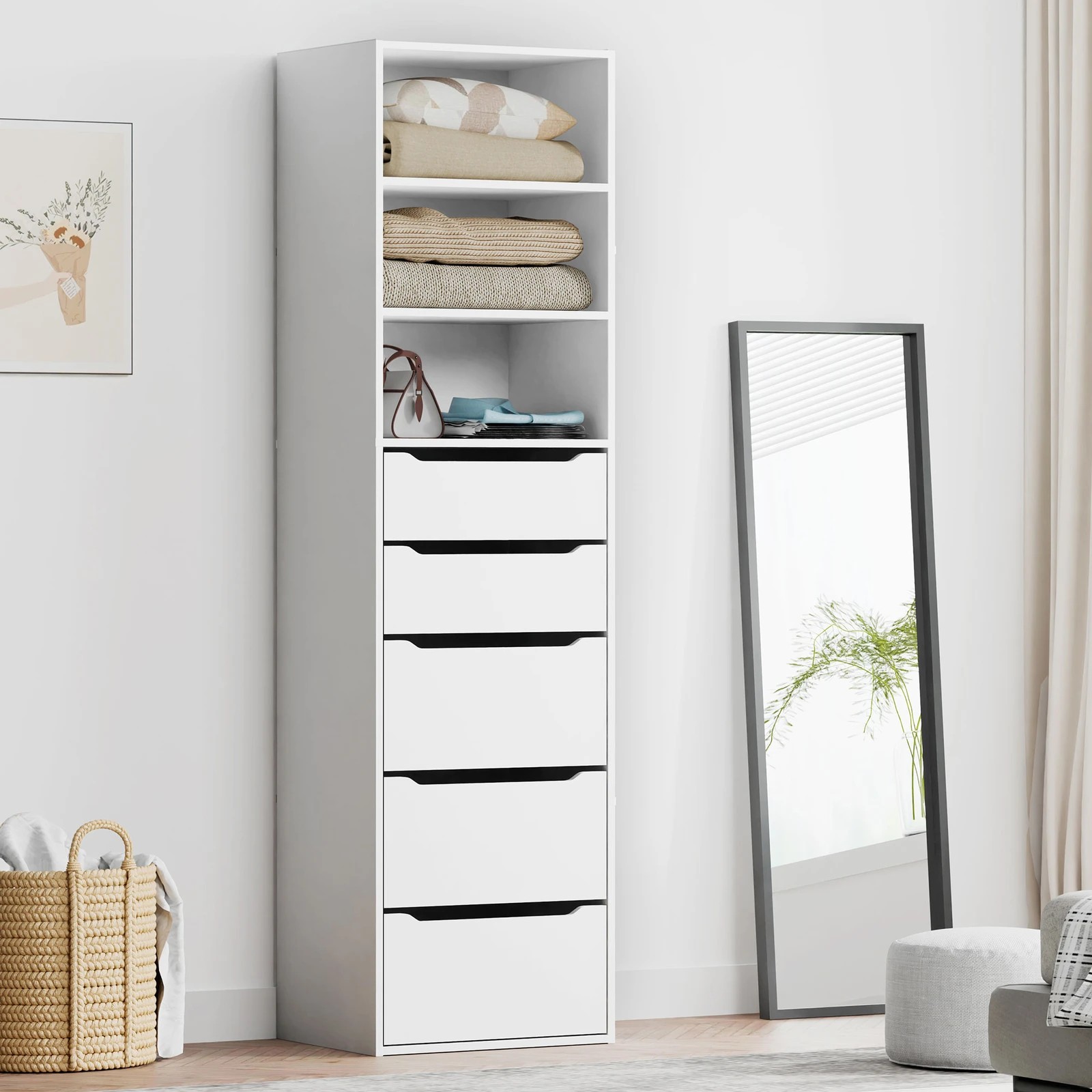 4 Alfordson Wardrobe Clothes Storage Cabinet Closet Organizer 5 Drawers - White, 4 of 10