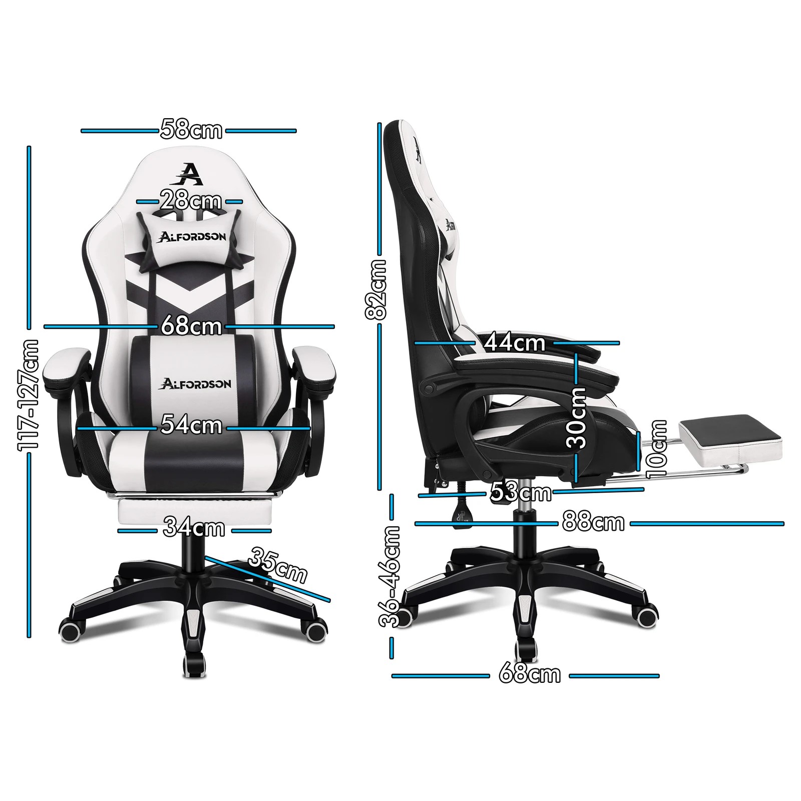 4 Alfordson Gaming Office Chair 12 RGB LED Massage Computer Seat Footrest - White, 4 of 10