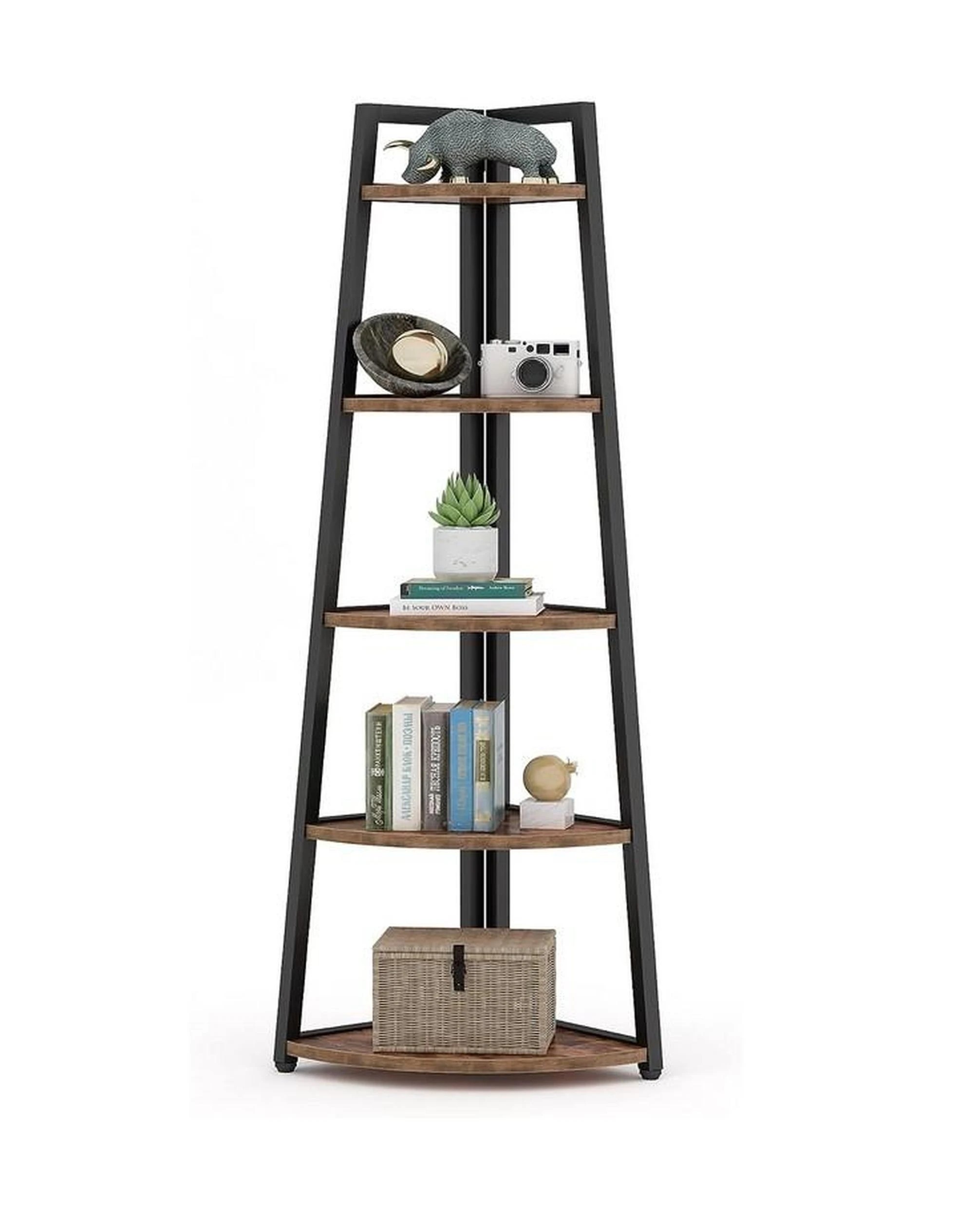 1 OAKORY 178cm Corner Shelf 5 Tier Storage Rack Bookcase Plant Stand Brown, 1 of 6