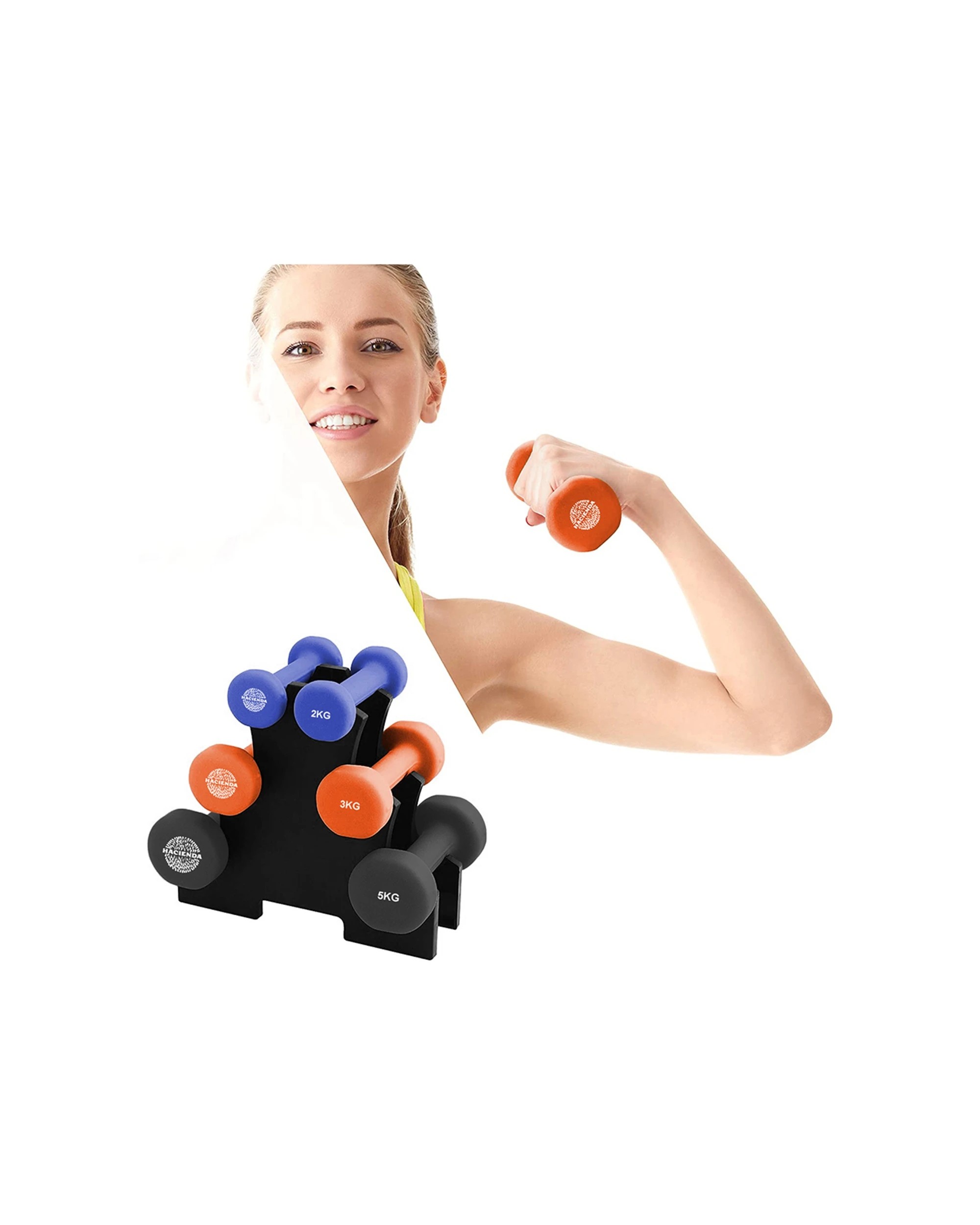 2 HACIENDA 7-Piece 20kg Weighted Dumbbell Set With PVC Rack Neoprene Finish - Multi, 2 of 6