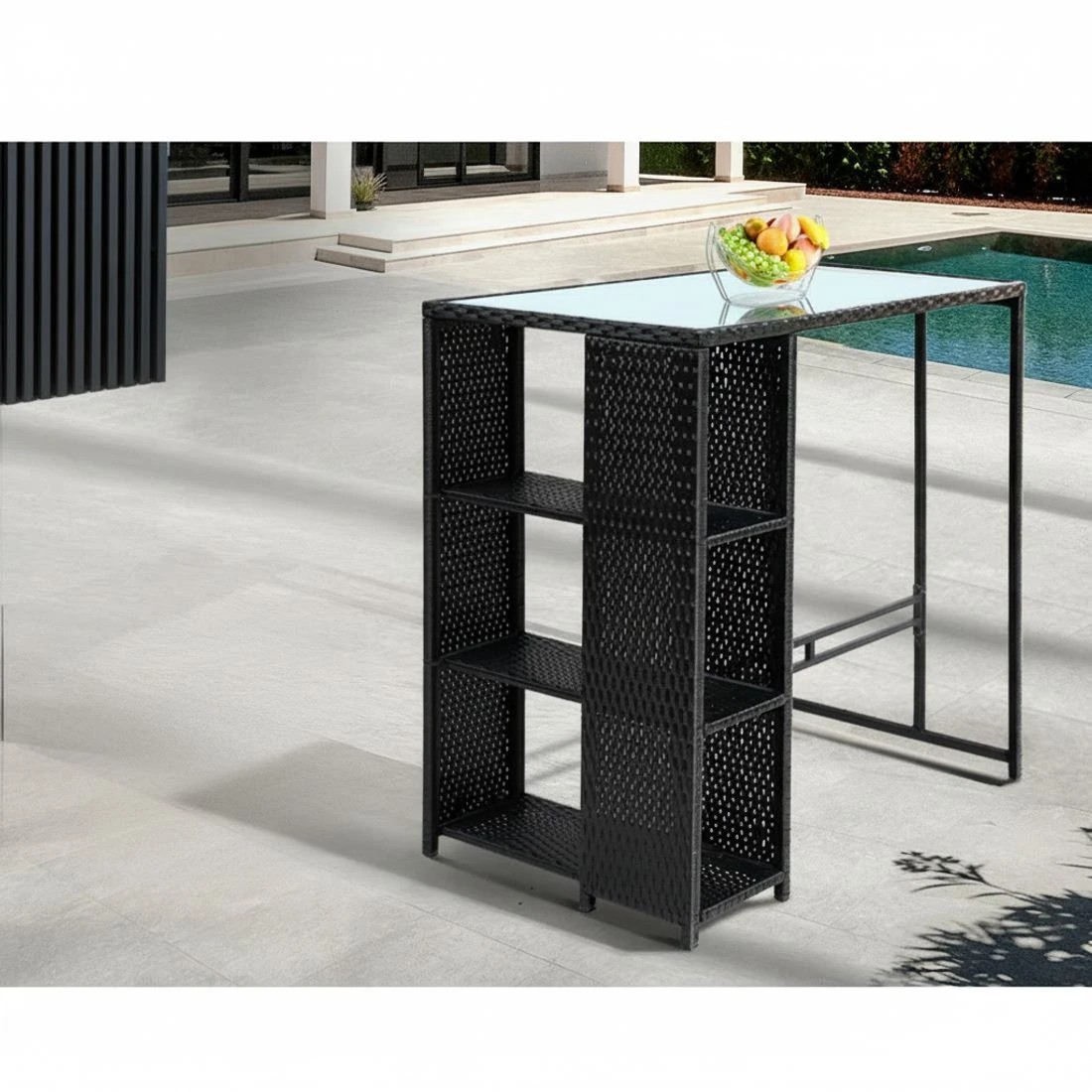 4 Gardeon 3-Piece Outdoor Bar Set Patio Dining Chairs Wicker Table Stools - Black, 4 of 5