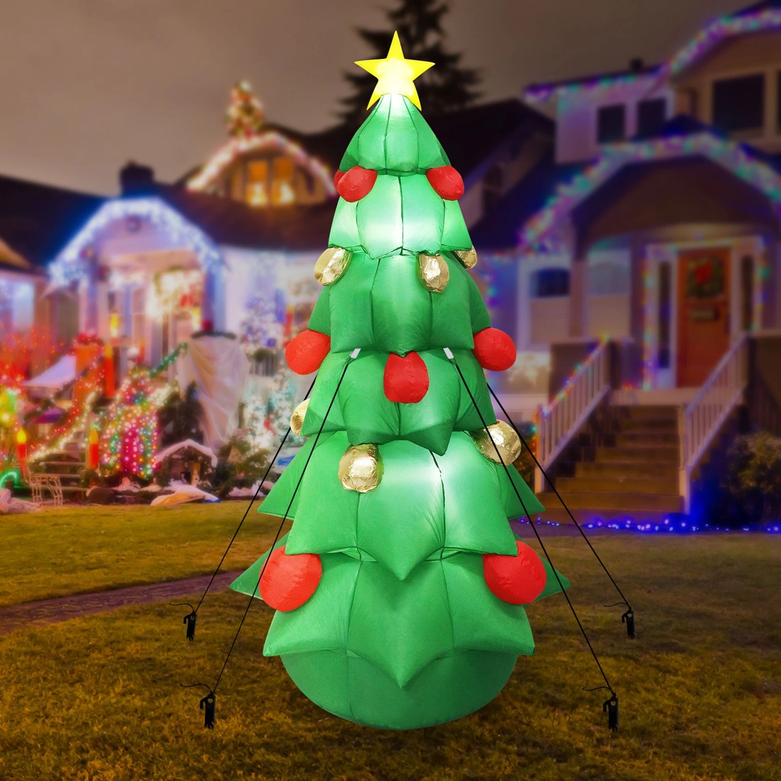 8 Santaco 2.5m Inflatable Christmas Star LED Blow Up Tree Outdoor Xmas Decoration, 8 of 9