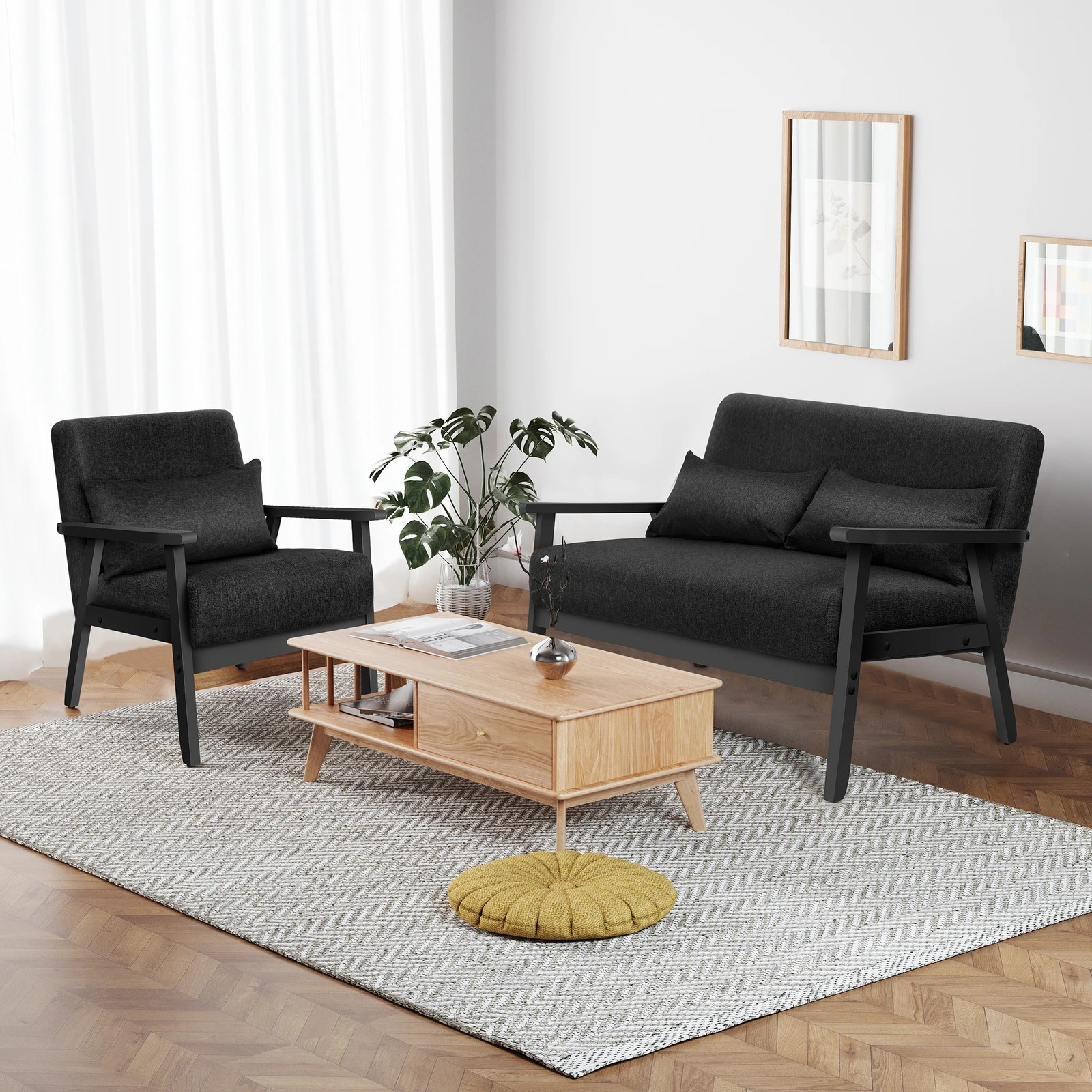 7 Alfordson 2 Seater Sofa Lounge Chair Fabric Armchair Accent Chair Loveseat - Black, 7 of 10