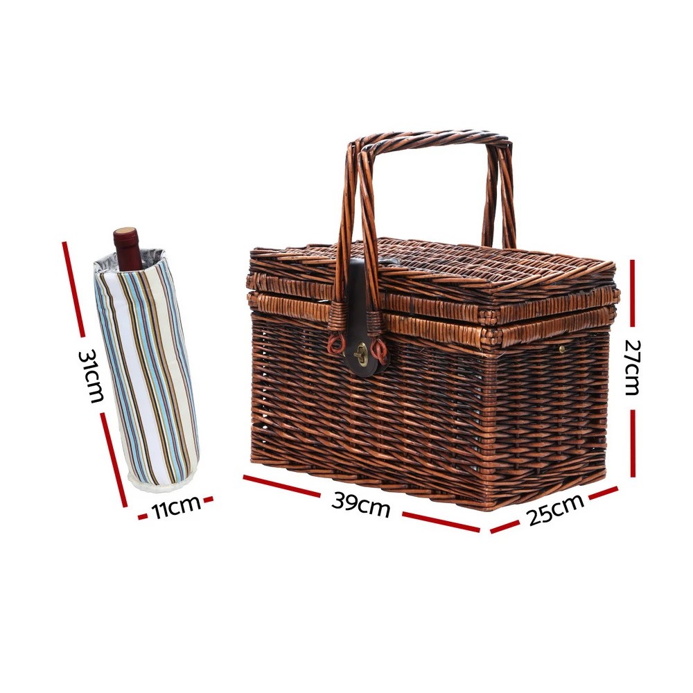 2 Alfresco 4 Person Picnic Basket Set Deluxe Folding Outdoor Insulated Liquor - Brown, 2 of 6