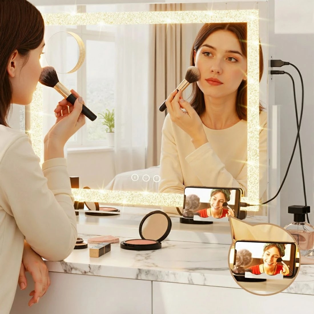 6 Embellir Makeup Mirror 60x50cm 360° Rotatable Vanity Mirror with Lights Crystal LED - Multi, 6 of 8