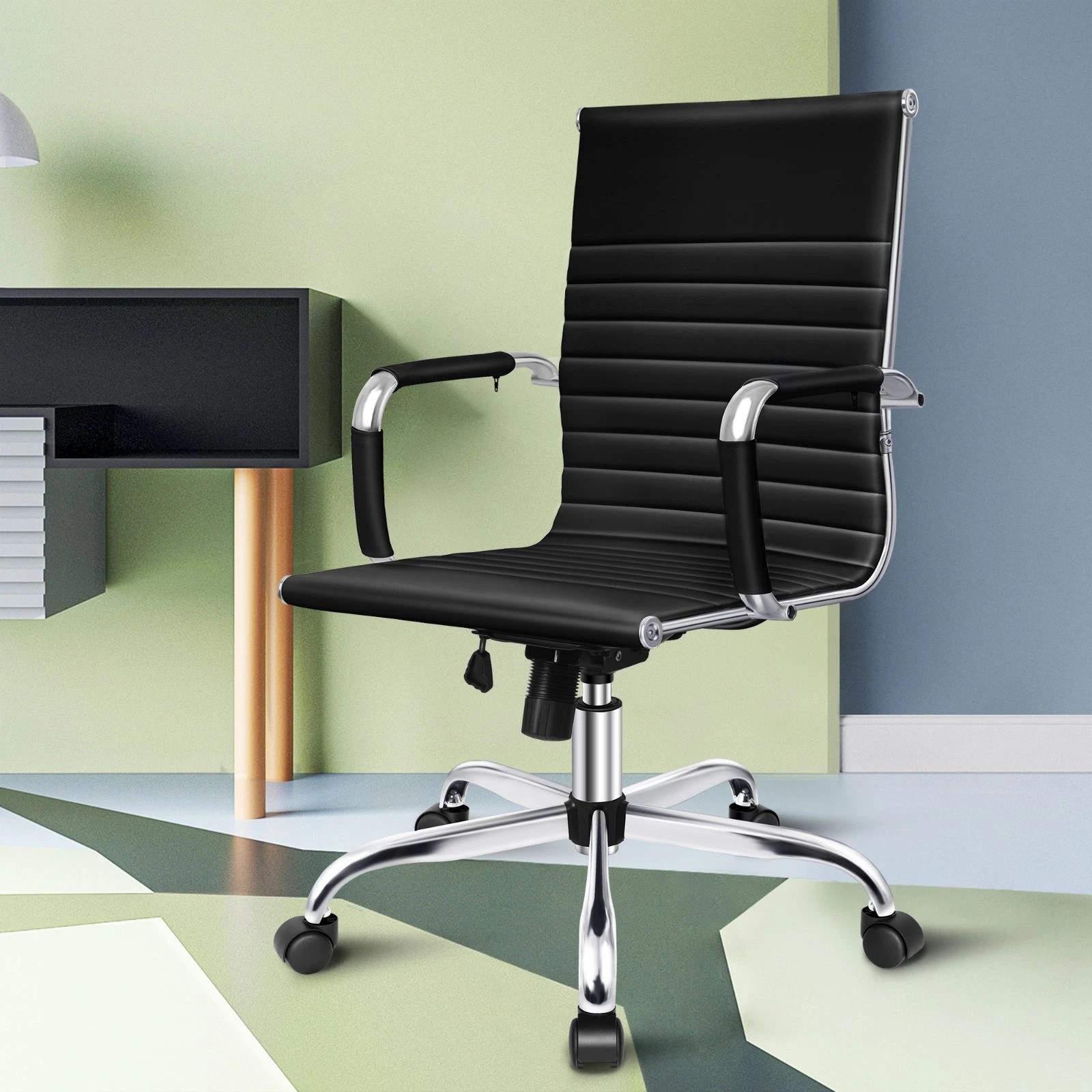 2 Alfordson Office Chair Ergonomic Executive Computer Seat Gaming Mid Back - Black, 2 of 10