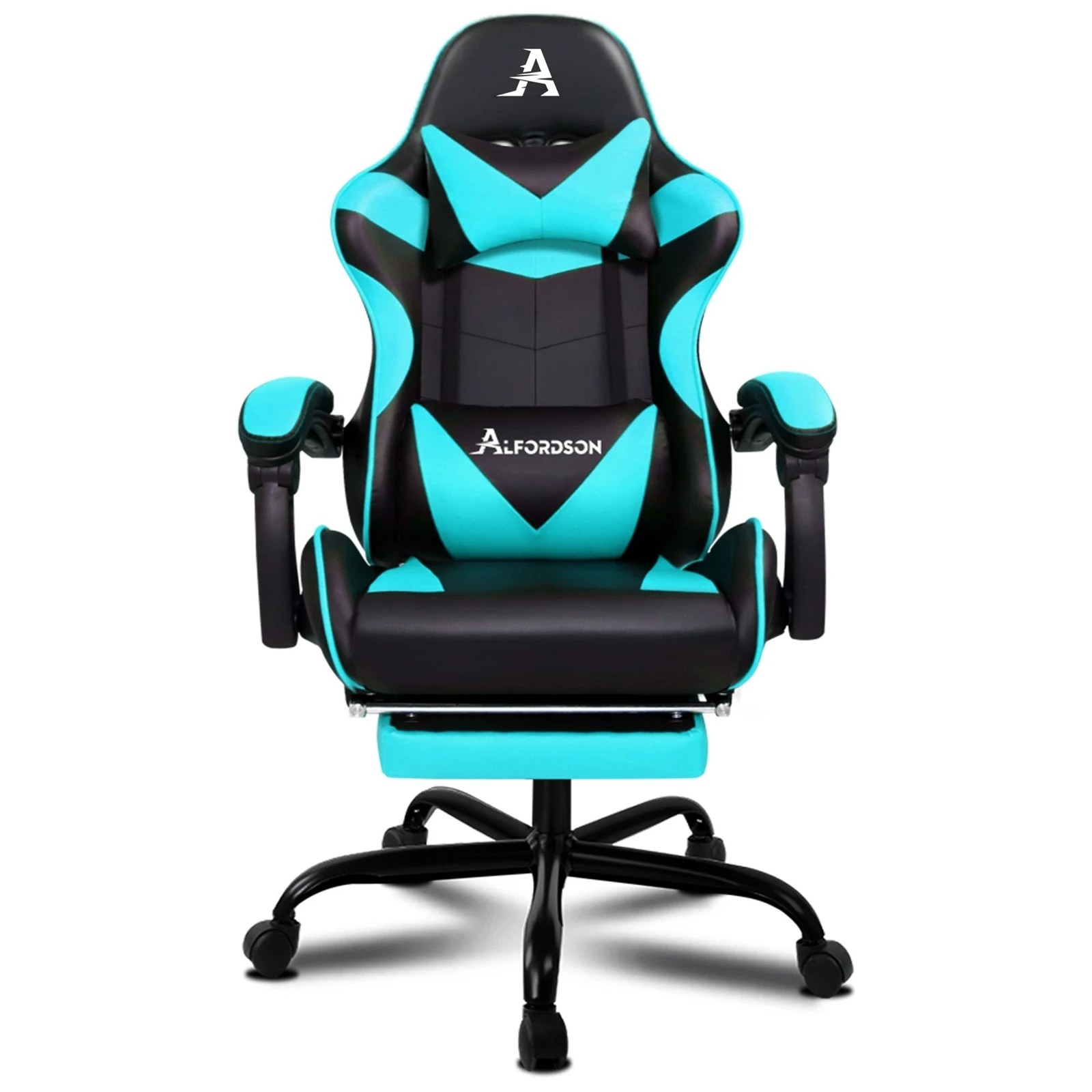 3 Alfordson Gaming Chair Office Executive Racing Footrest Seat PU Leather - Cyan, 3 of 10