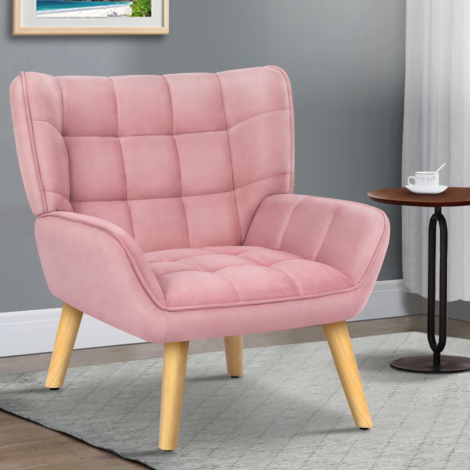 2 Alfordson Armchair Accent Chair Upholstered Lounge Sofa Tub Couch Velvet - Pink, 2 of 9