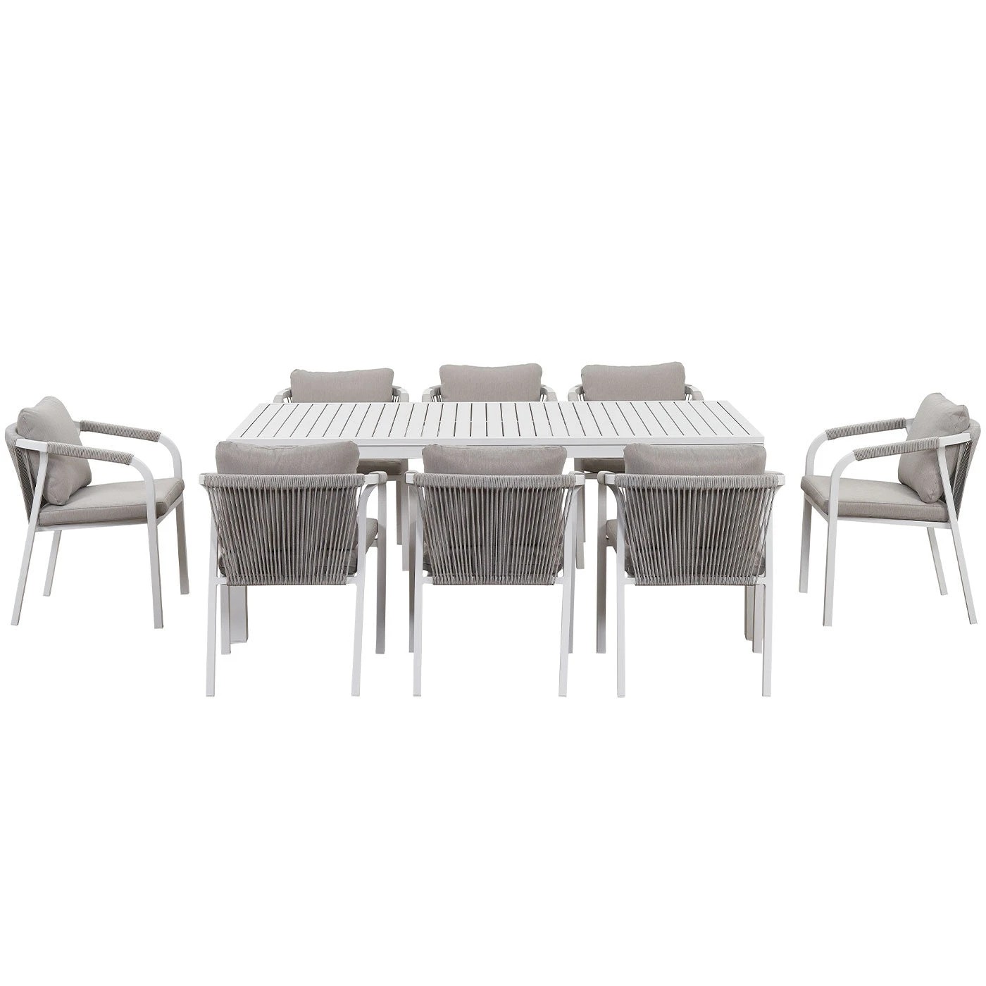 4 Moda Living La Perouse 9-Piece White Aluminium Outdoor Dining Set - Light Beige Cushion - White, 4 of 10