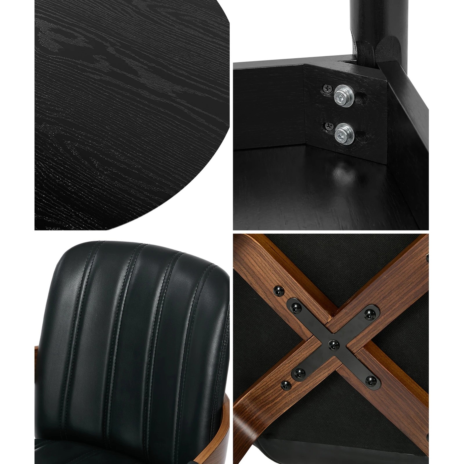 5 Oikiture 5PCS Dining Table Set 100cm Round Table 4 Faux Leather Dining Chairs - Black, 5 of 9