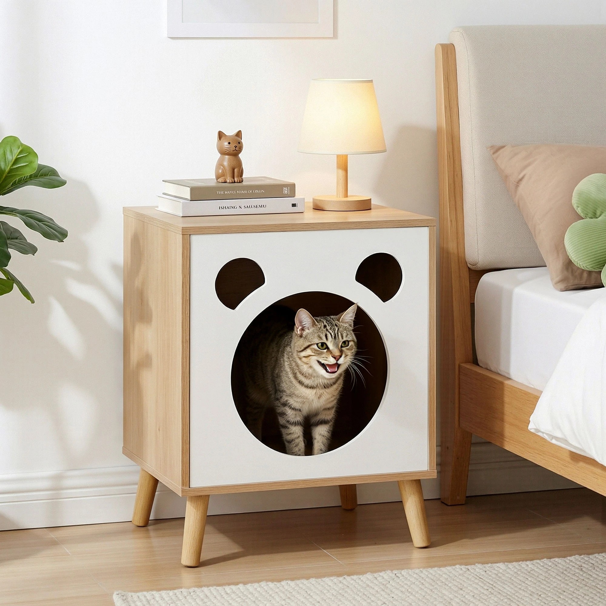 4 Artiss Cat Nest Bedside Table Solid Wood - Natural, 4 of 7