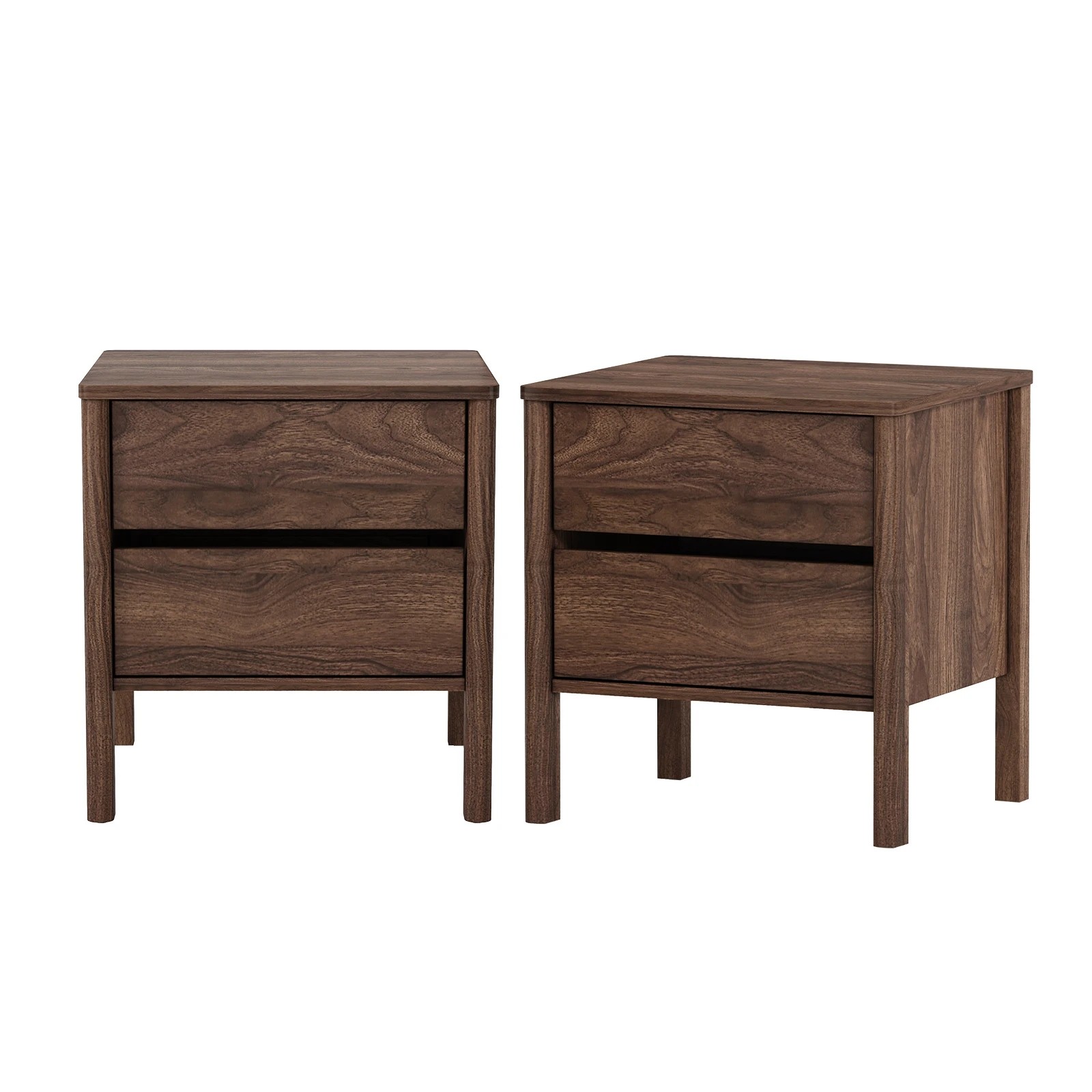 1 Oikiture 2x Bedside Table 2 Drawers Side Table Nightstand Handle-free - Brown, 1 of 10