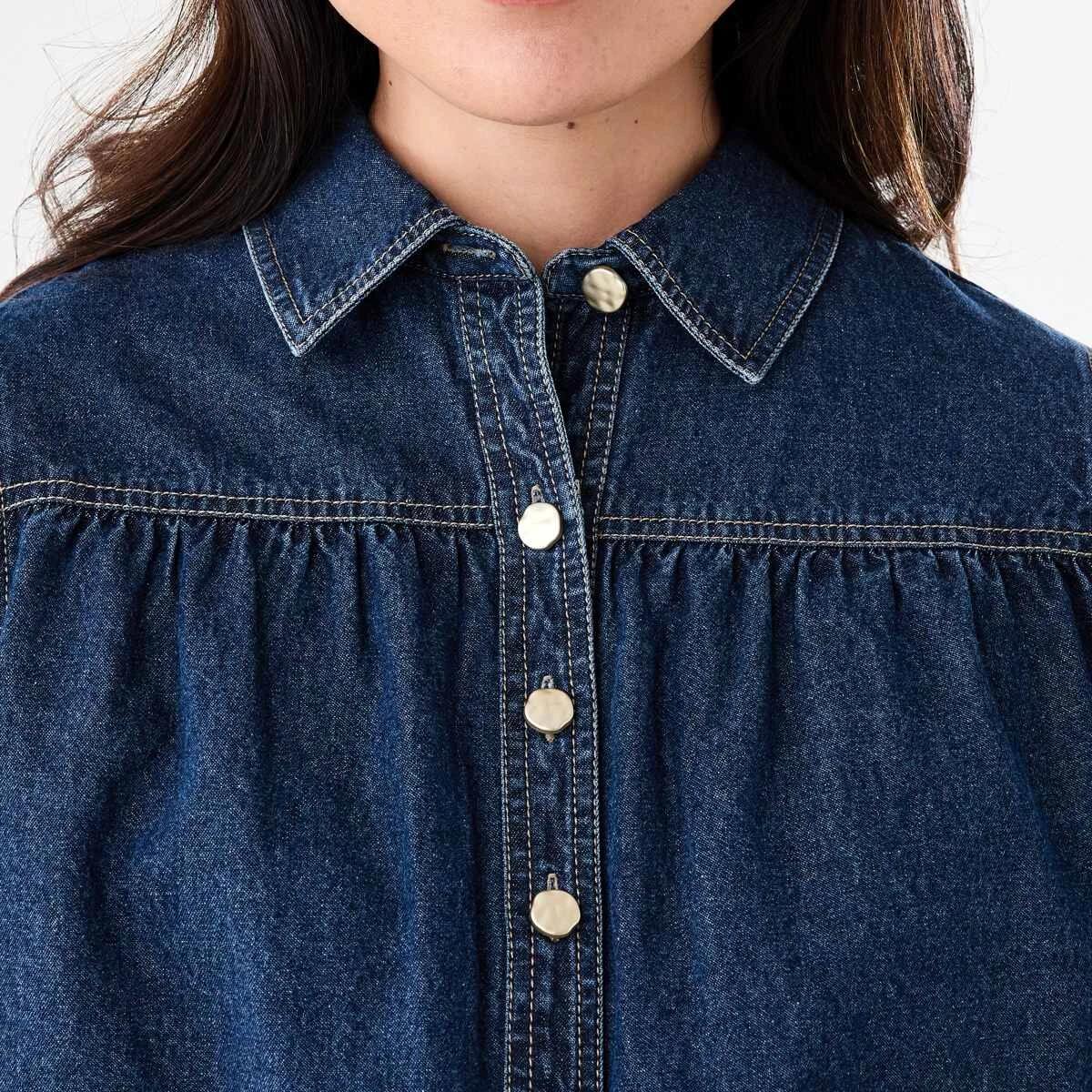 5 Long Balloon Sleeve Top Dark Wash, 5 of 7