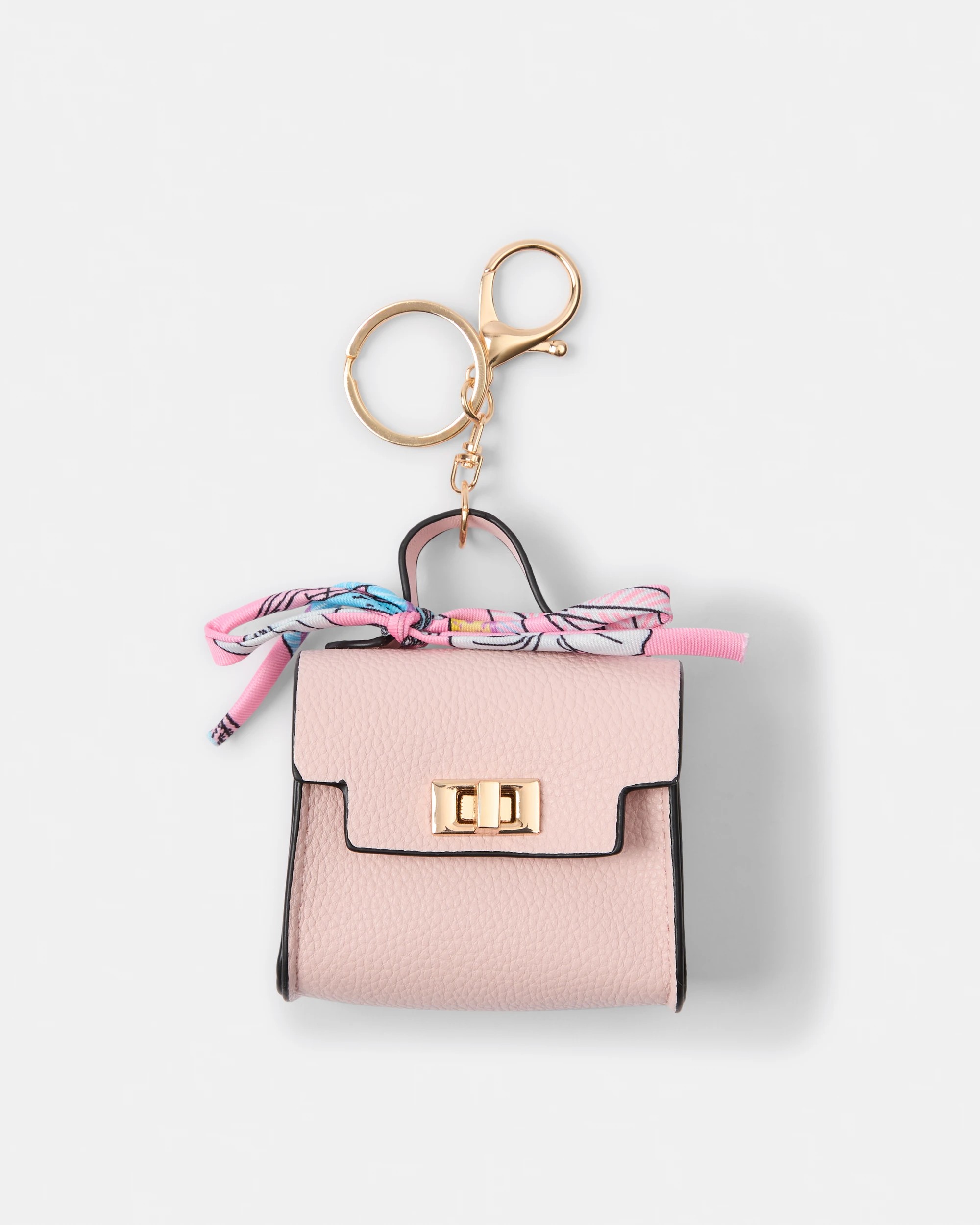 1 Bag Charm Keyring - Pink and Gold Tone, 1 of 3