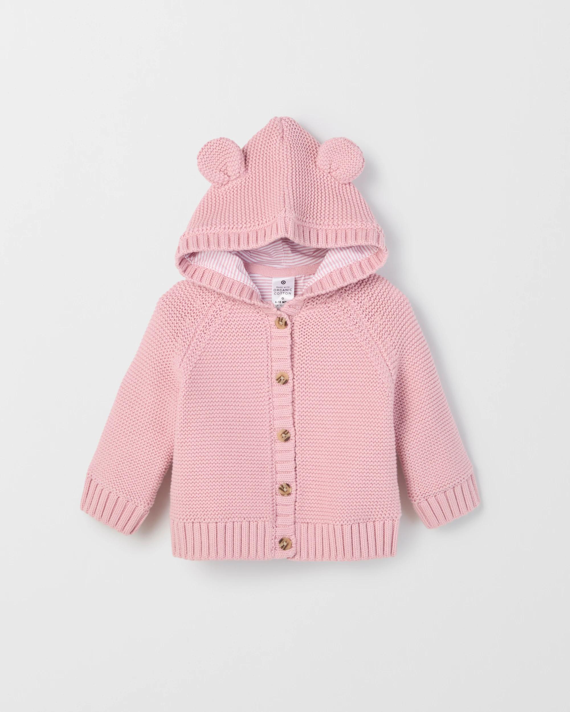 4 Target Baby Baby Organic Cotton Hooded Knit Cardigan BLEACHED MAUVE, 4 of 5