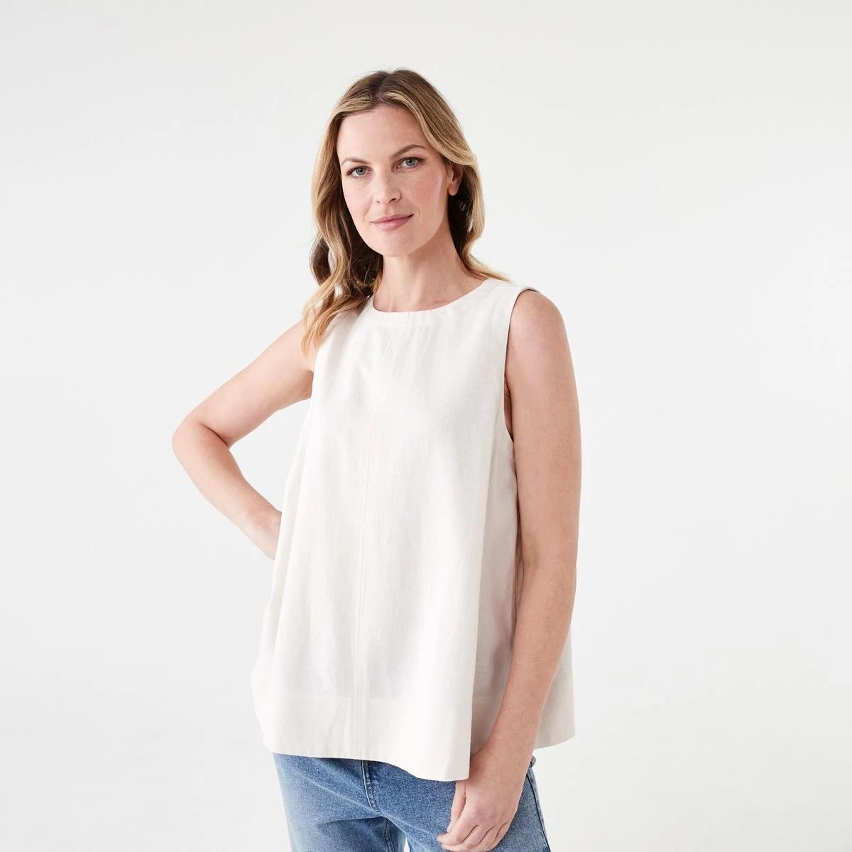 1 Sleeveless Linen Blend Swing Tank NATURAL BEIGE, 1 of 5