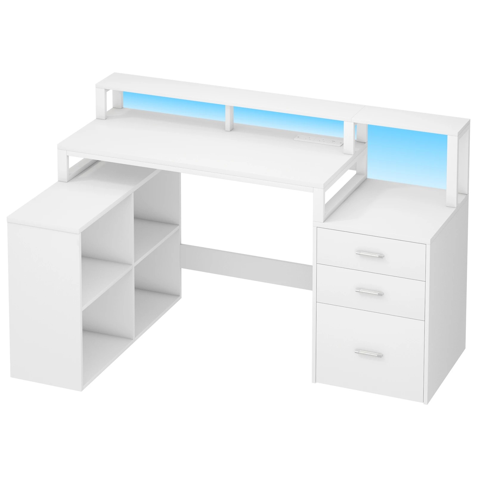 8 Advwin L Shaped Computer Desk with LED Lights & Power Outlets - White, 8 of 10